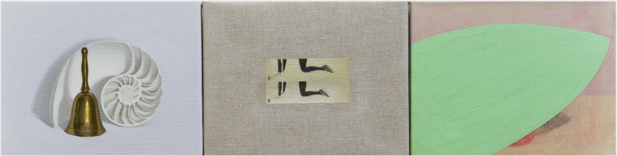 Charlie Goering &ndash; Bell & Shell, 2023, Oil on canvas 9x30 in (triptych)