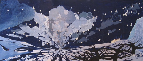 “Bobbie Sue”, acrylic and collage on vellum,108x252”, 640x274xcm 