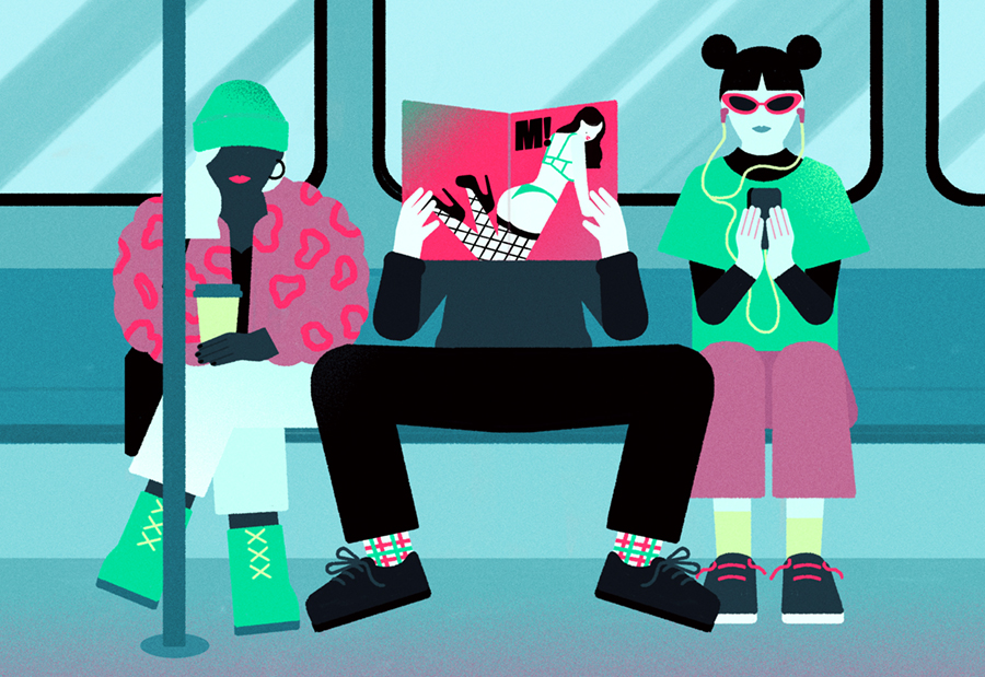 Manspreading metro train Illustration María Hergueta