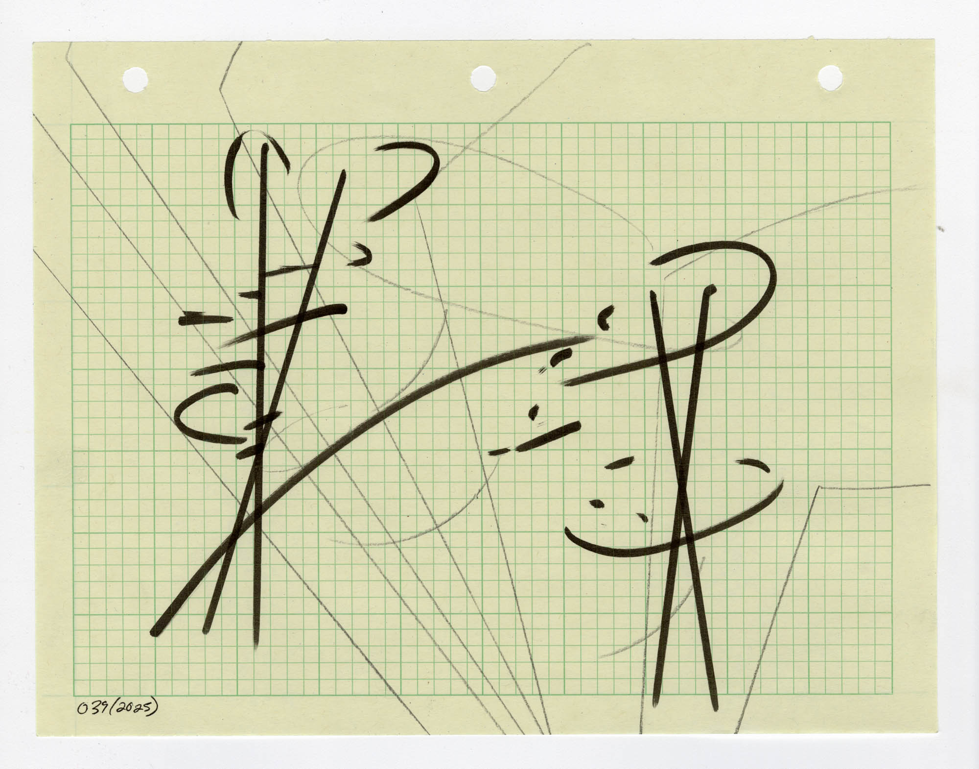 039. 2025. Graphite and marker on graph paper. 11" by 8.5"