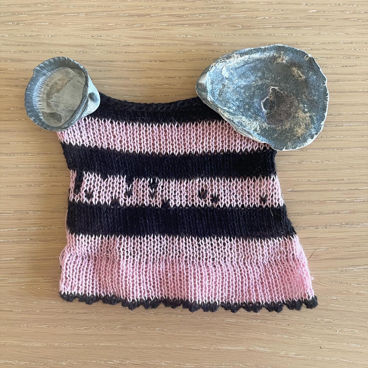 Machine Knit Sample - Picot Edge, Stripes, Punch Pattern