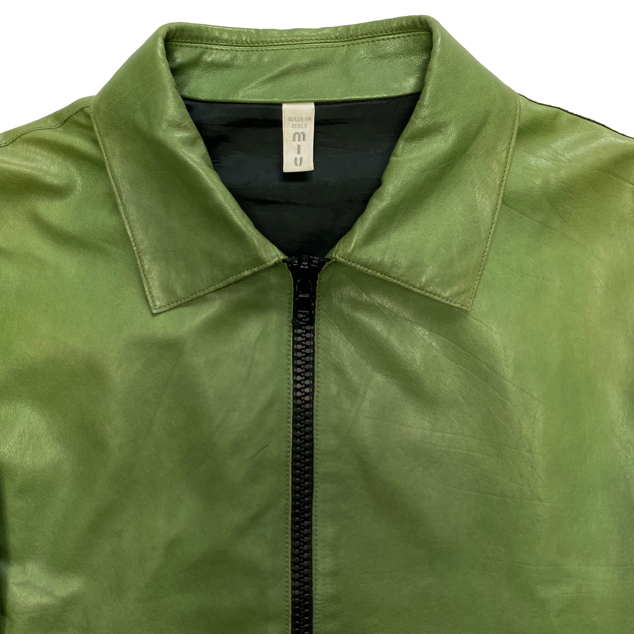 Miu Miu Zipped Leather Jacket in Green