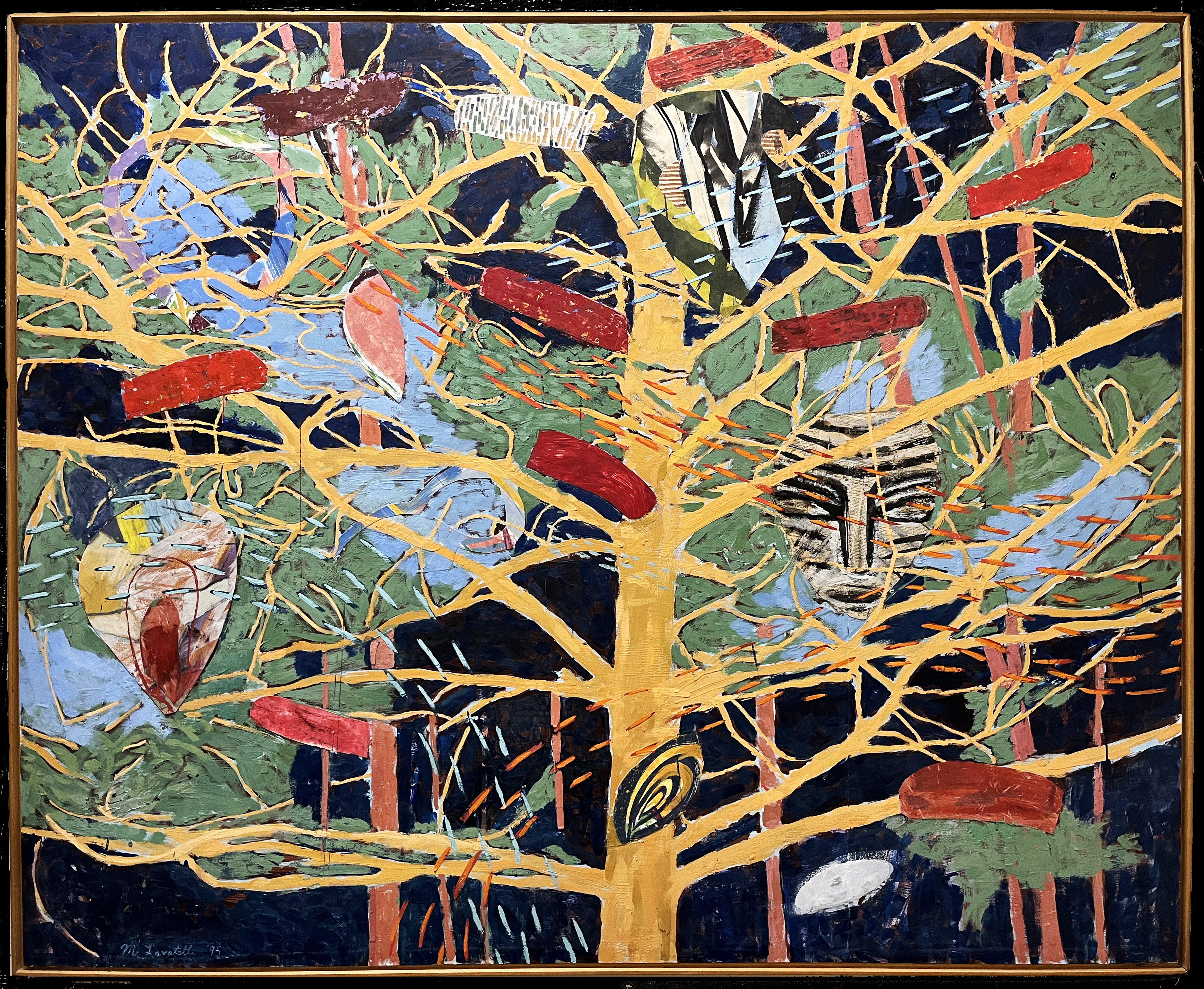 Object Tree #3. 1995. encaustic & collage over oil on panel. 54" X 67"