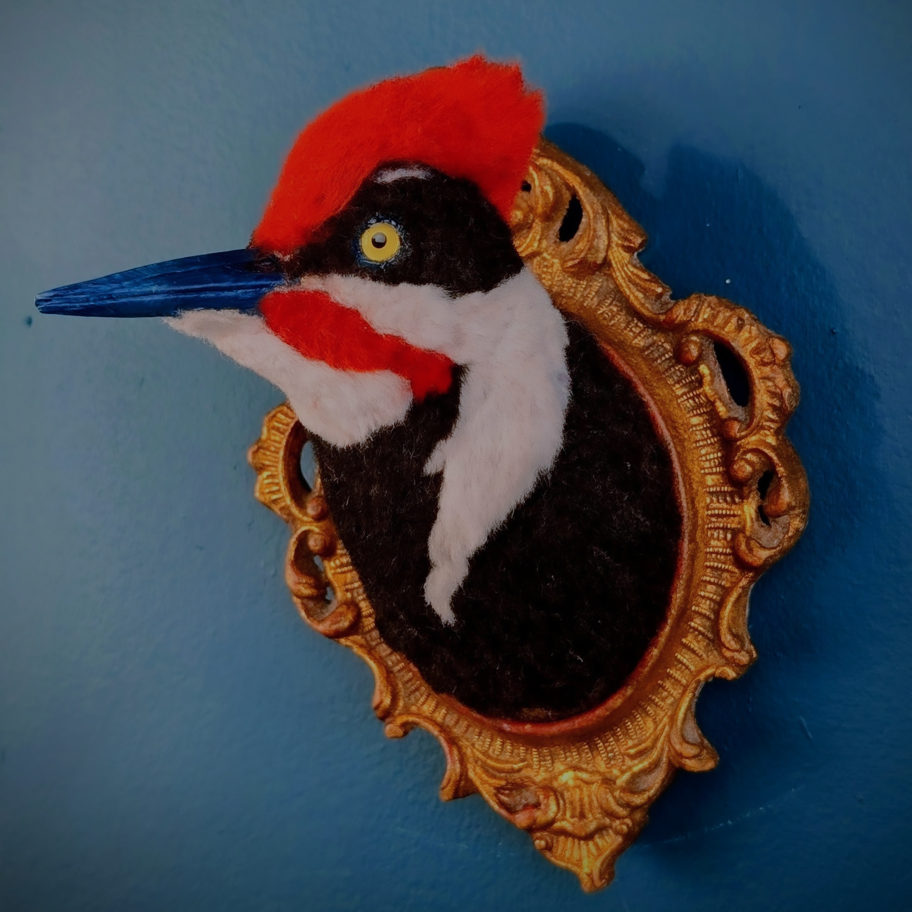 Pileated Woodpecker Needle felted wool faux taxidermy8"x5.5"x6"2025Purchase