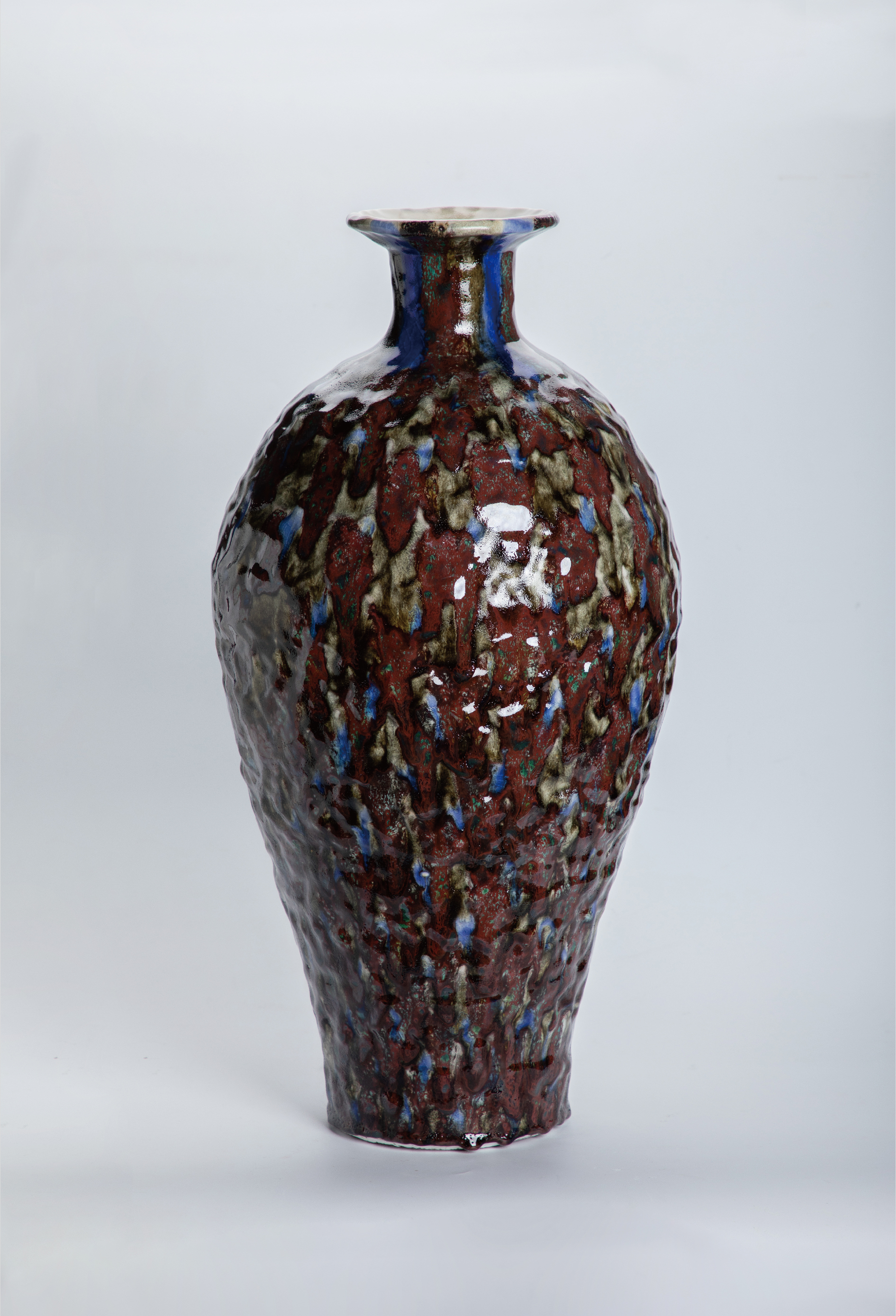 ︎Stemmed Tri Color Vase - with blue