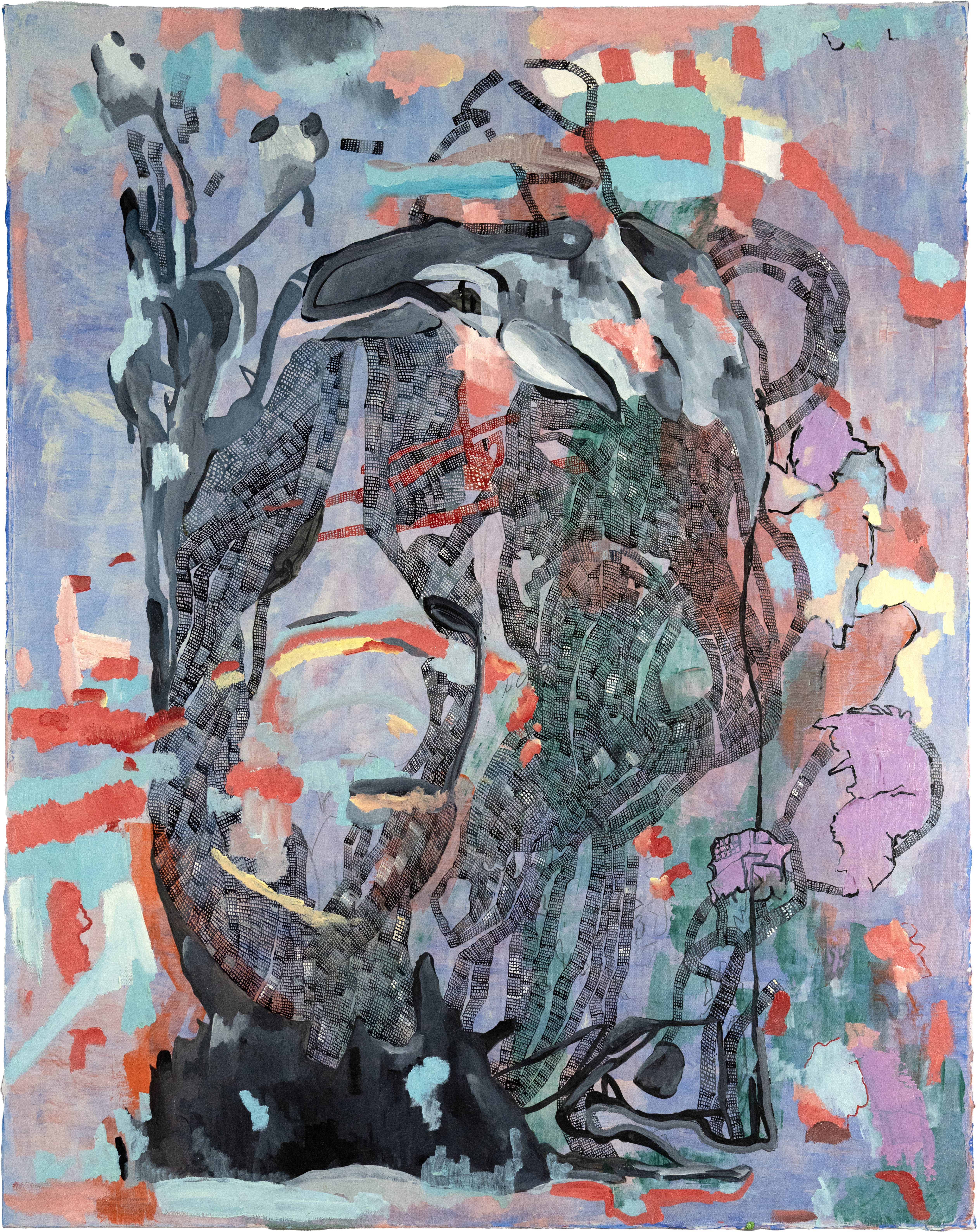 Hole in Mouth, oil + acrylic on linen, 38 x 48 inches, 2025