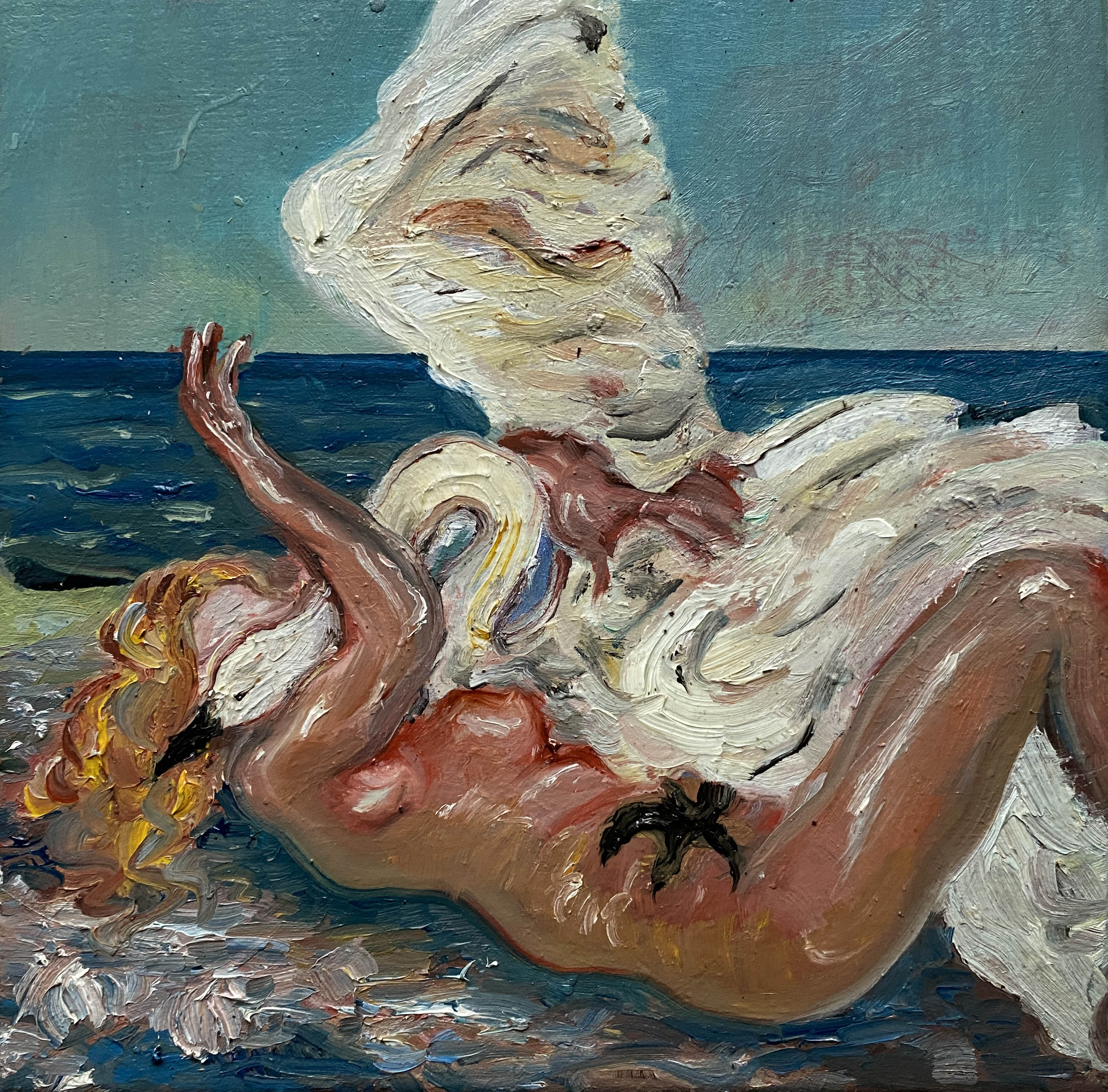 Karol playing with the Swan - Oil on canvas - 20 x 20 cm