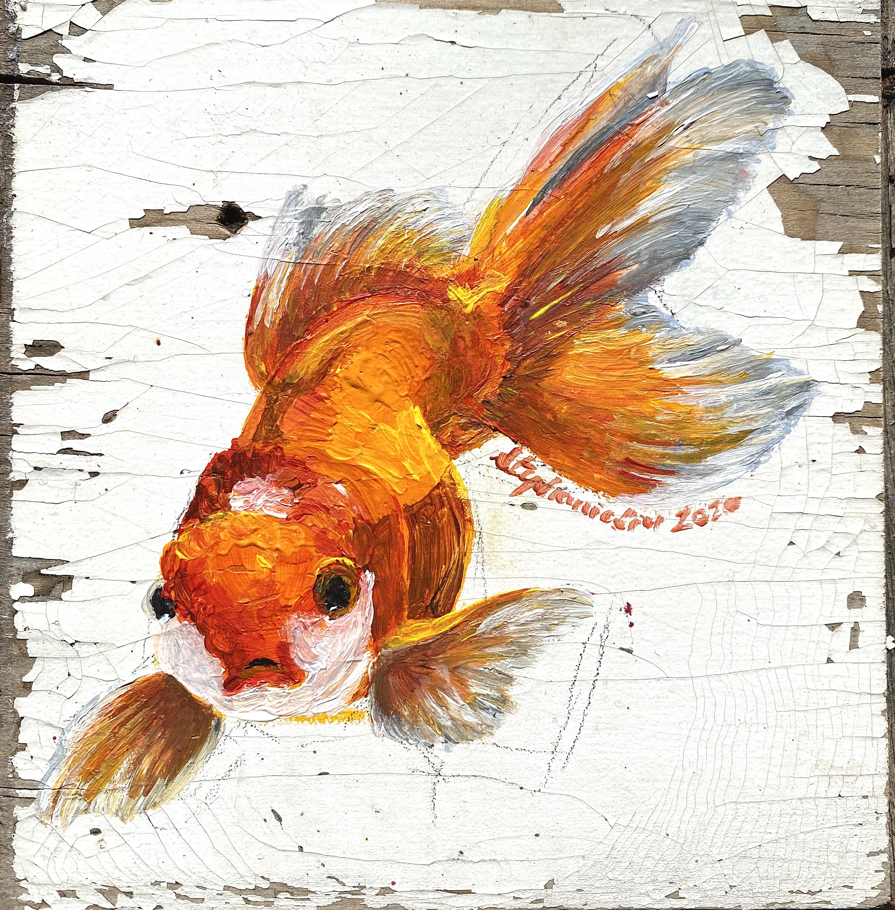 Goldfish, 2020, acrylic on wood panel, 14.5 x 14 cm