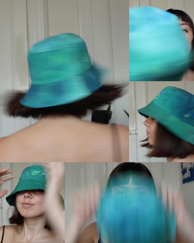 Algae Bucket Hats, 2021, Canvas, Embroidery gloss, Fabric dyes