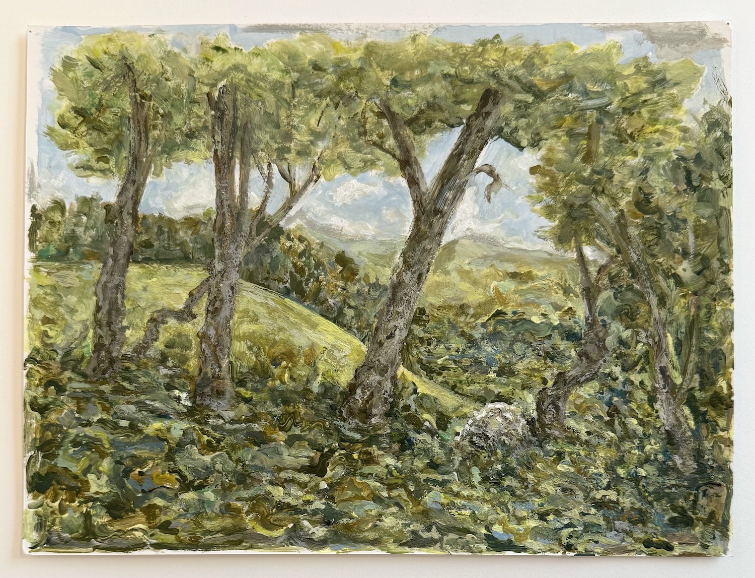 Untitled (Trees on a Hill), 2024, Acrylic on paper, 9 x 12 in.