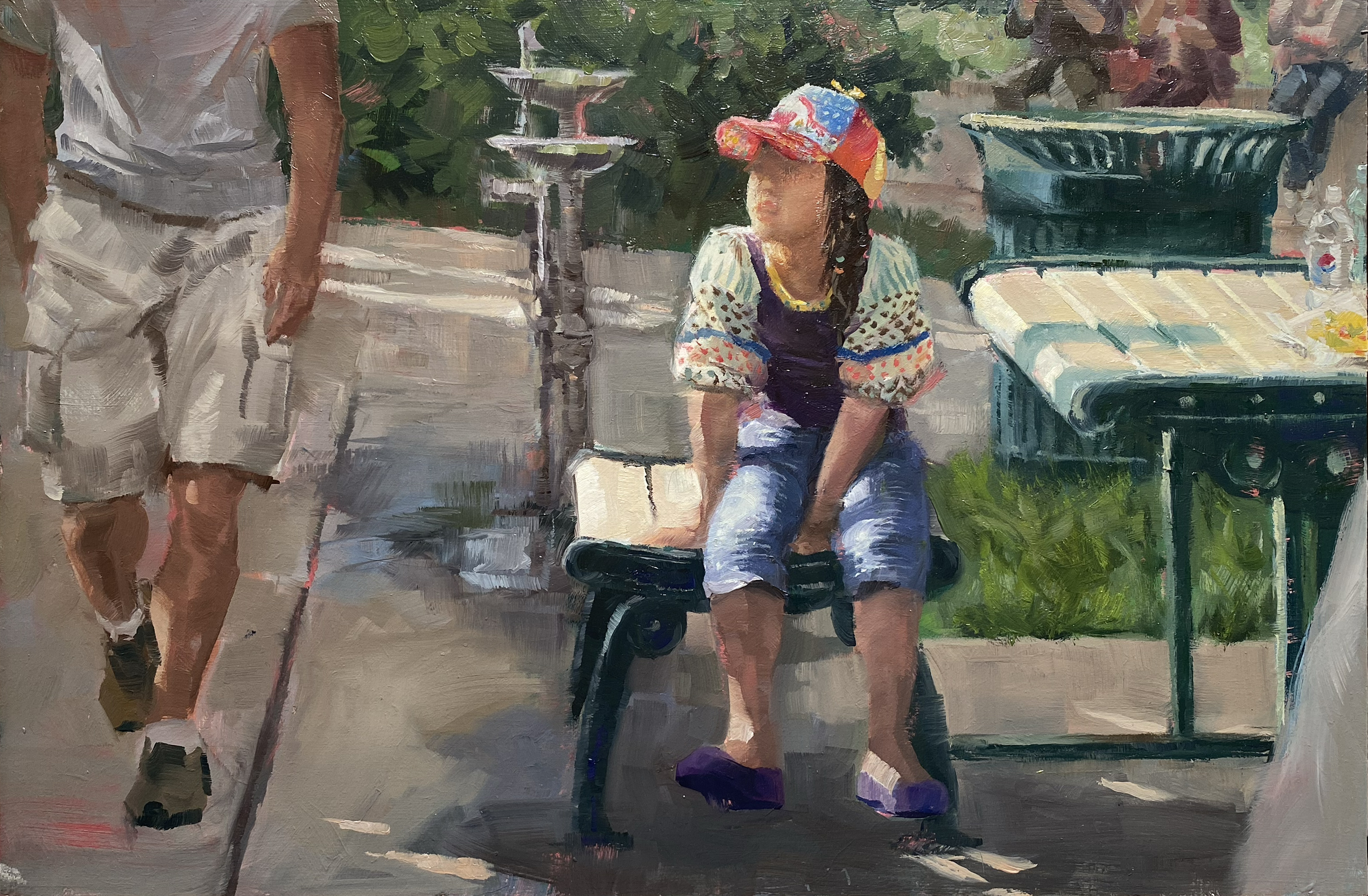 restless afternoon triptych: looking away, 202527 x 40 cm oil on MDF