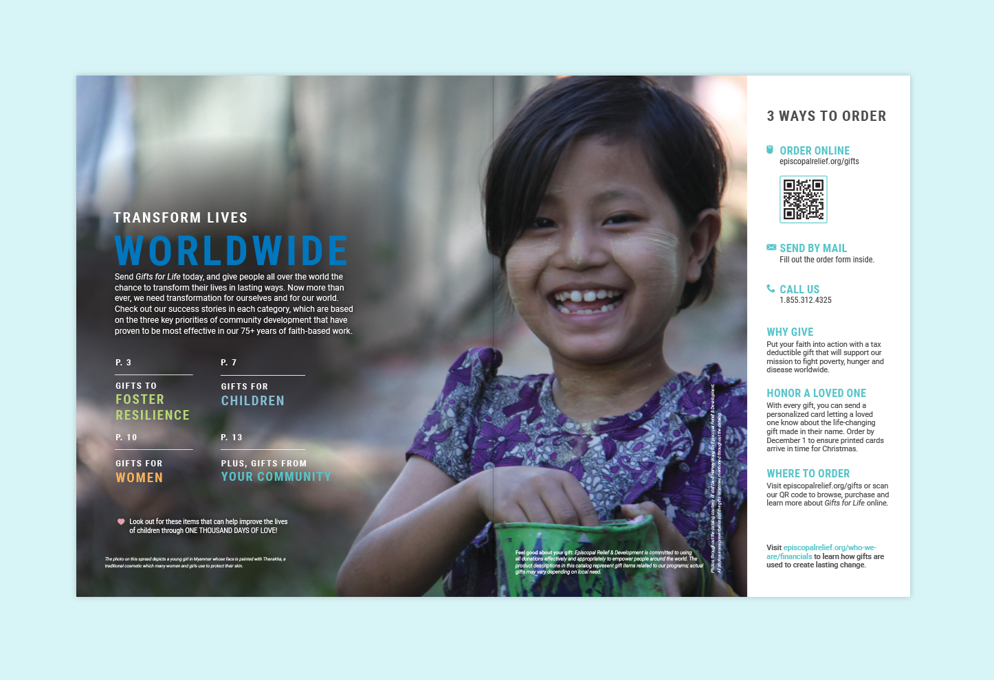 Episcopal Relief & Development's Gifts for Life print catalog table of contents