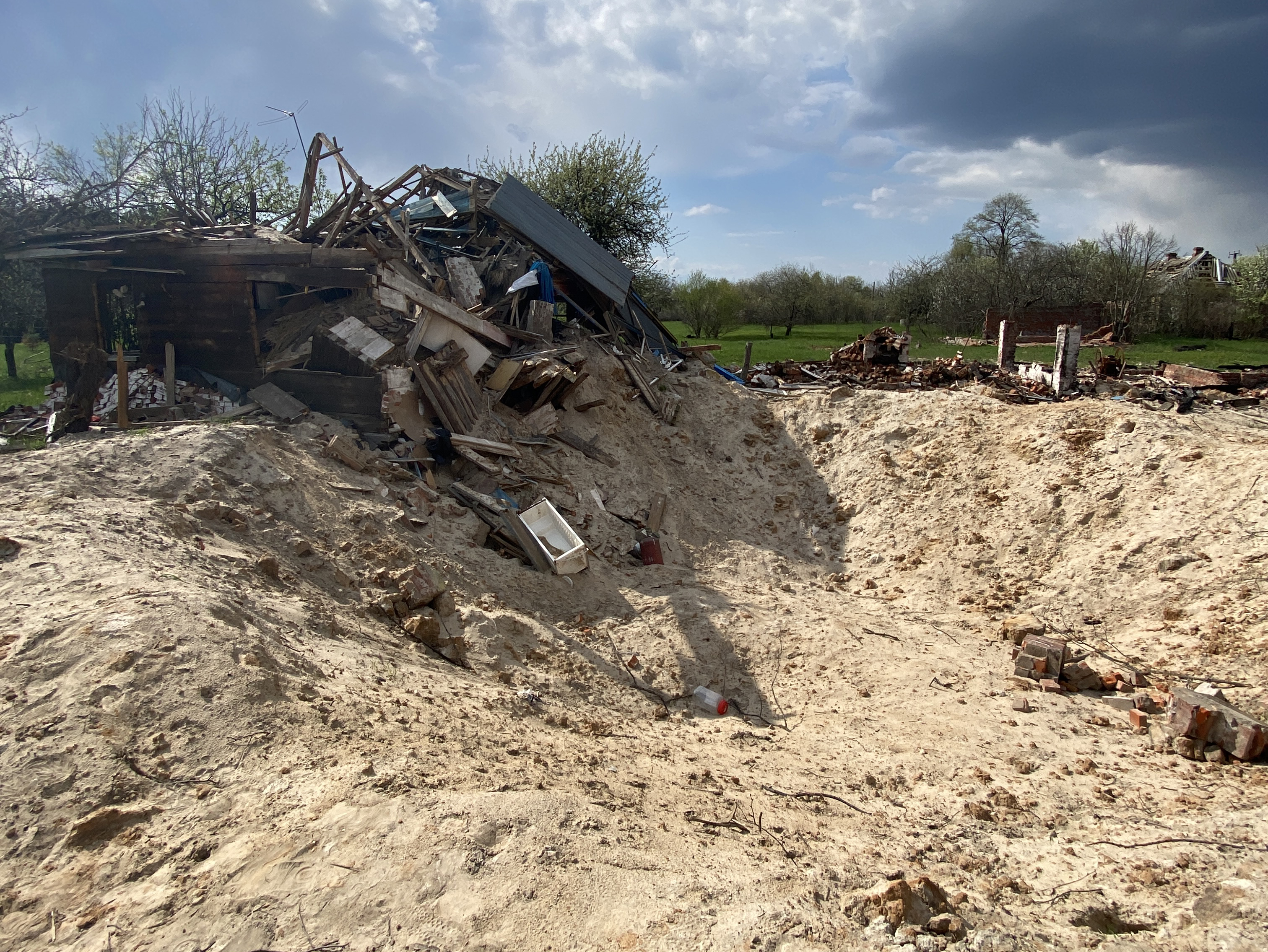 A destroyed house due to an air bomb, Kyiv region
