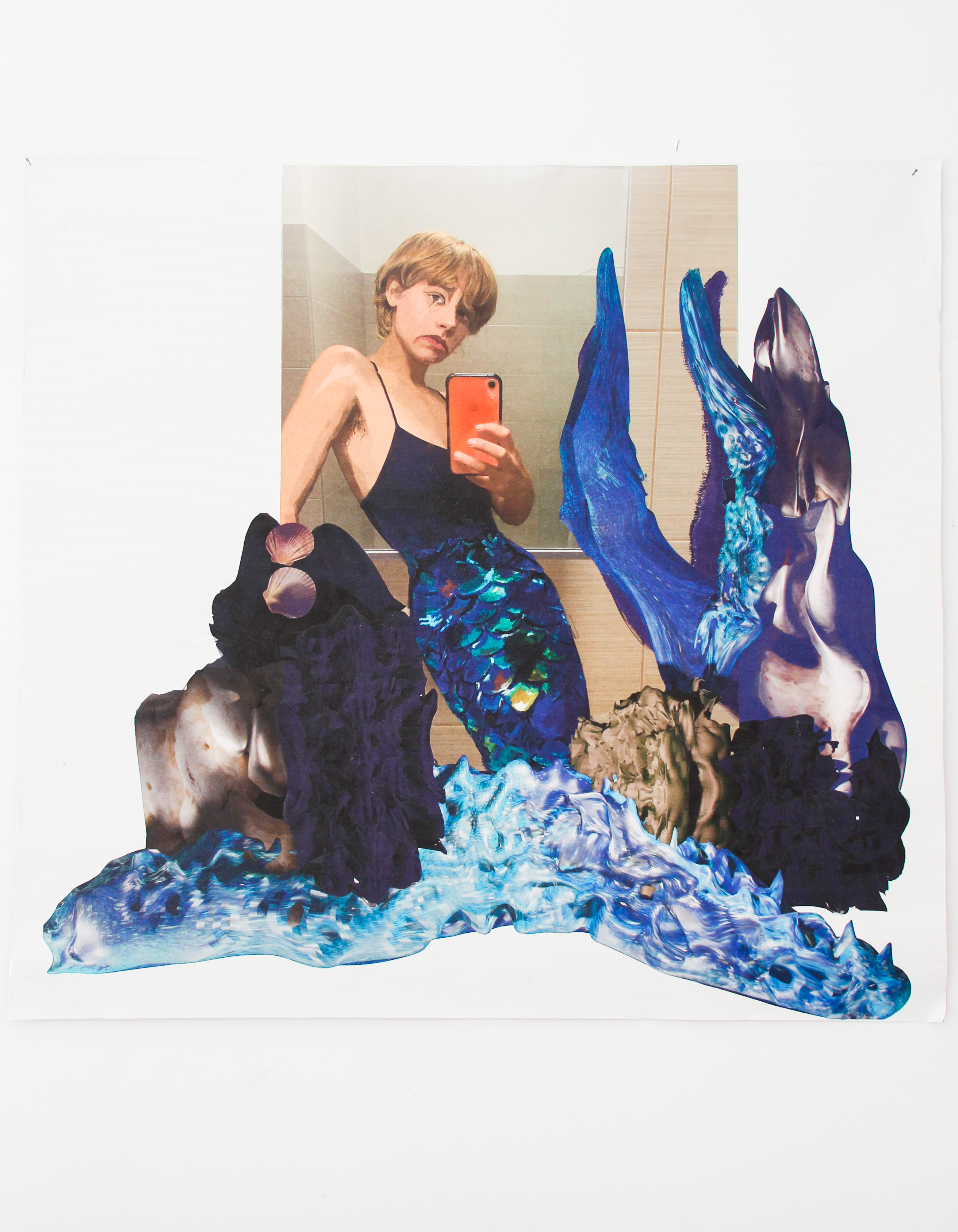 Sirène triste, peinture digitale imprimée, 100 cm x 107 cm