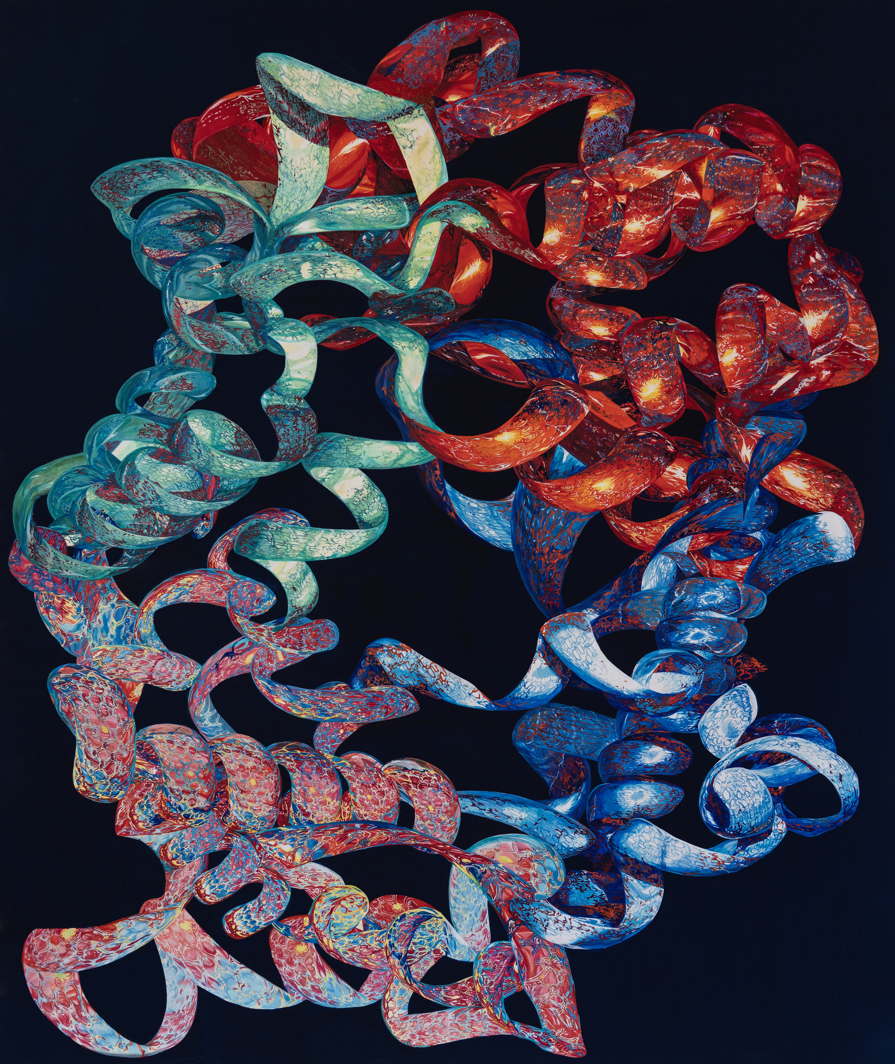 Pearls: Hemoglobin, 2021-2024, acrylic and CMYK silkscreen on Somerset Satin paper, 182.8 x 152.4 cm / 72 x 60 in