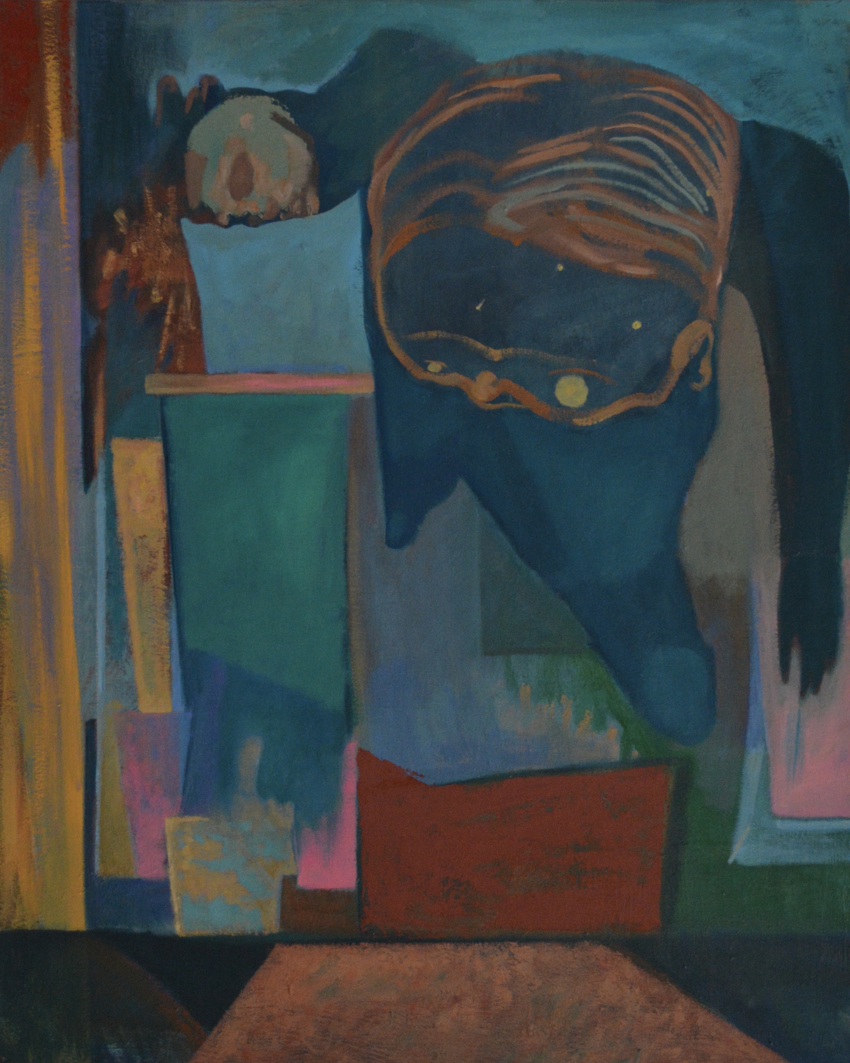 hand head man looking down. oil on canvas 32"x40"