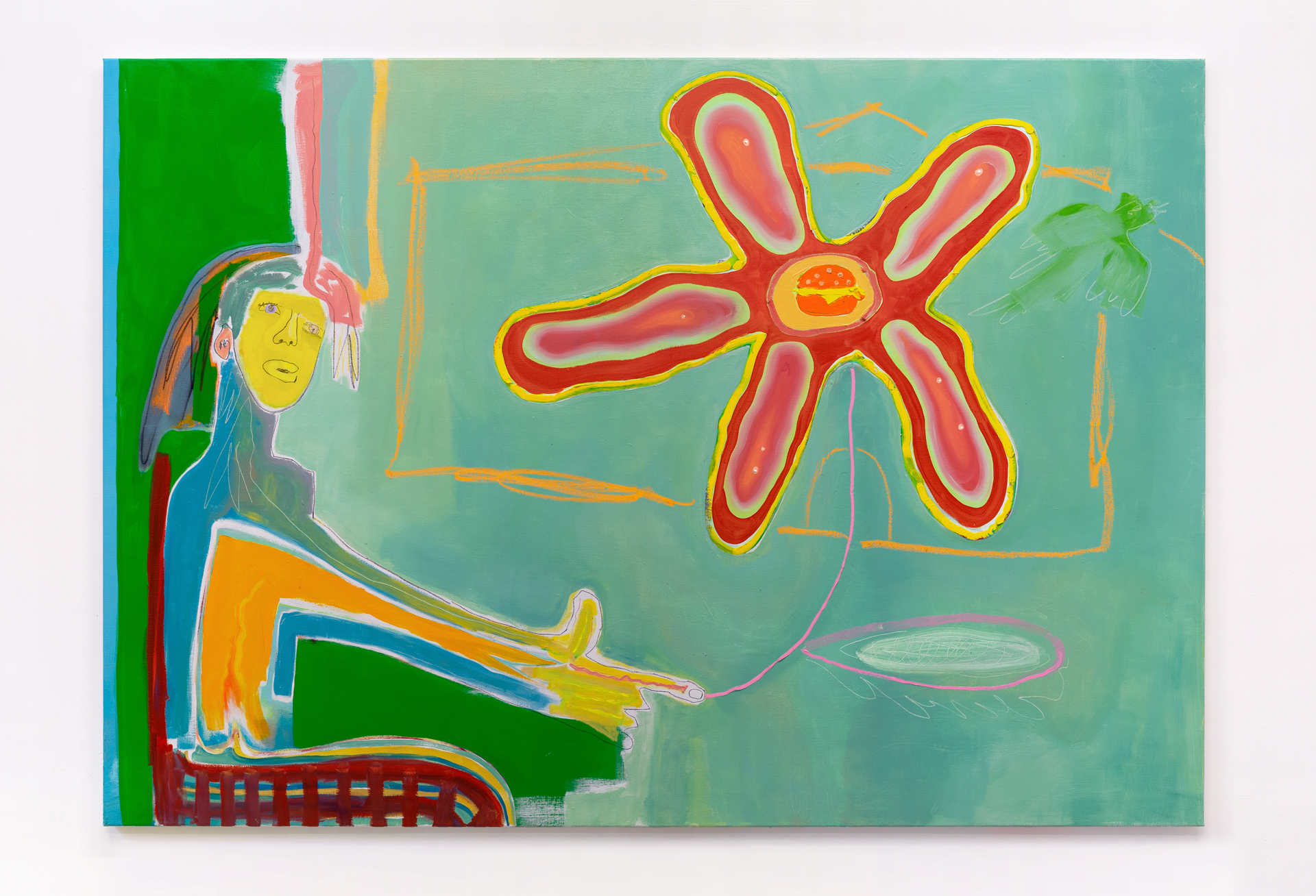  Visualizing a hamburger-flower, 2021Oil and acrylic on canvas140 x 200  cm