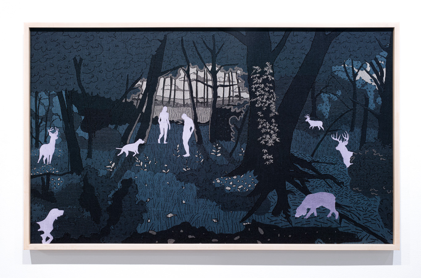 A Clear Cut  2023, 36” x 60”, Jacquard woven cotton and rayon with cotton embroidery 