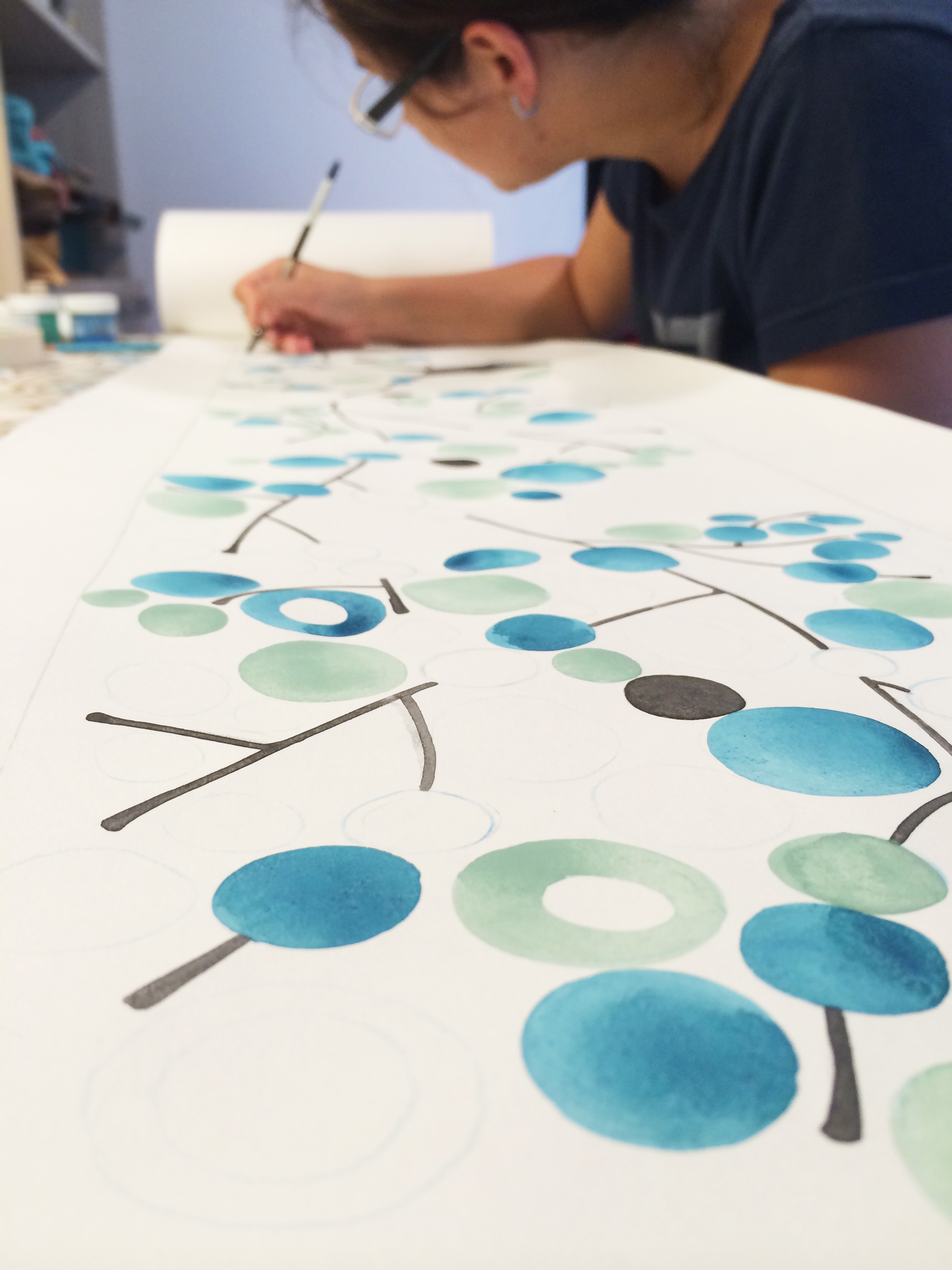 table runner watercolor on canvas
