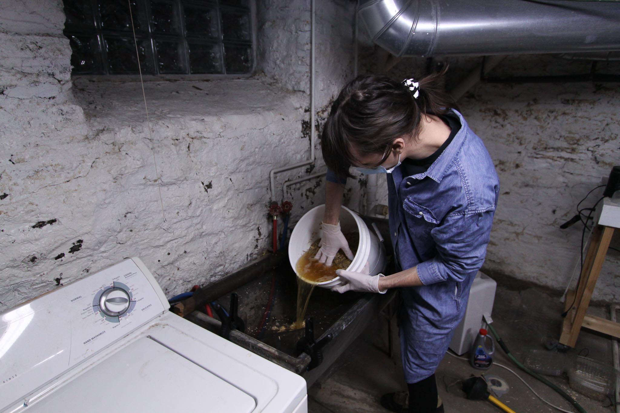 Pouring off excess limewater
