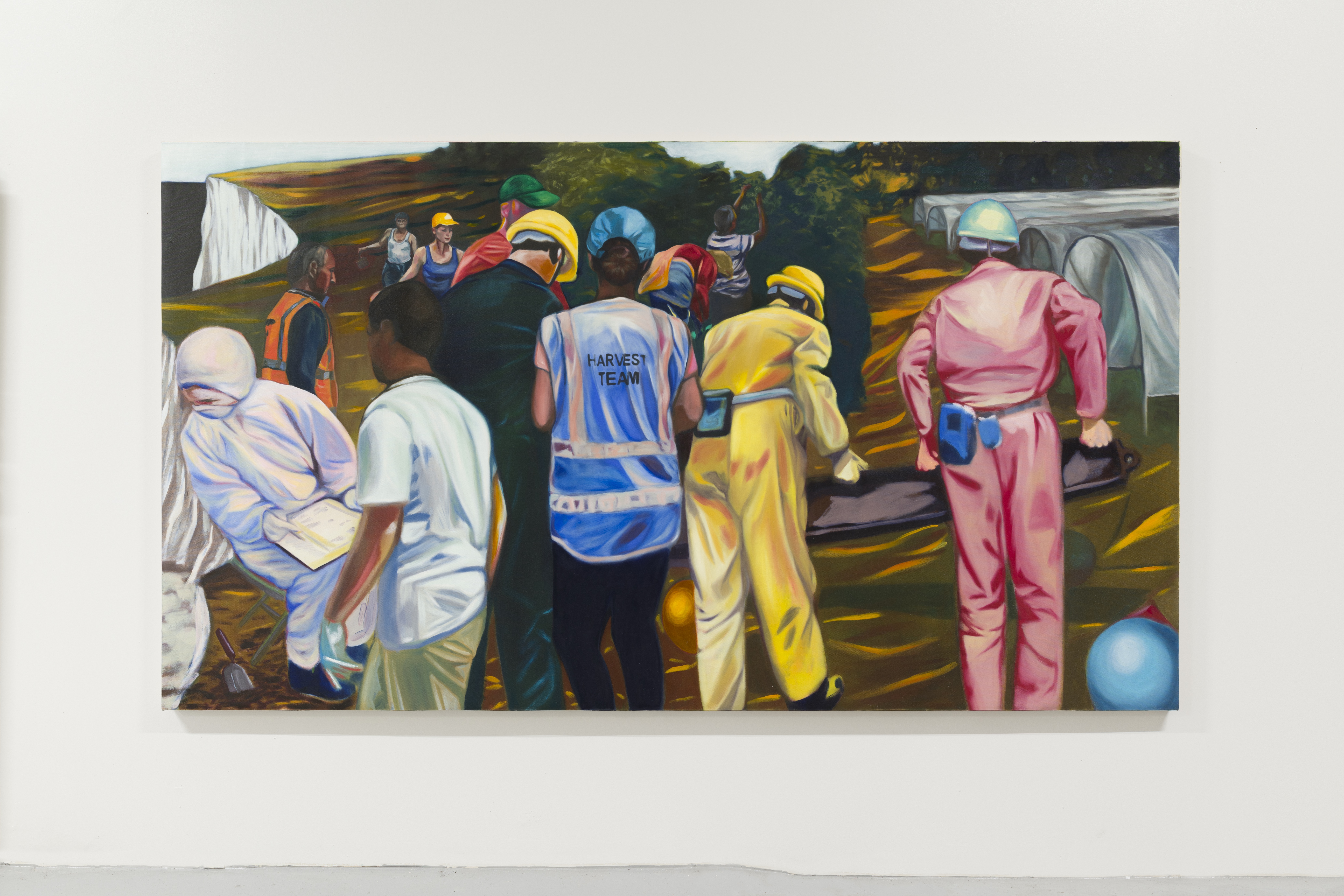 Garden of England (Seasonal Labour), 2020. Oil on canvas, 140x250cm