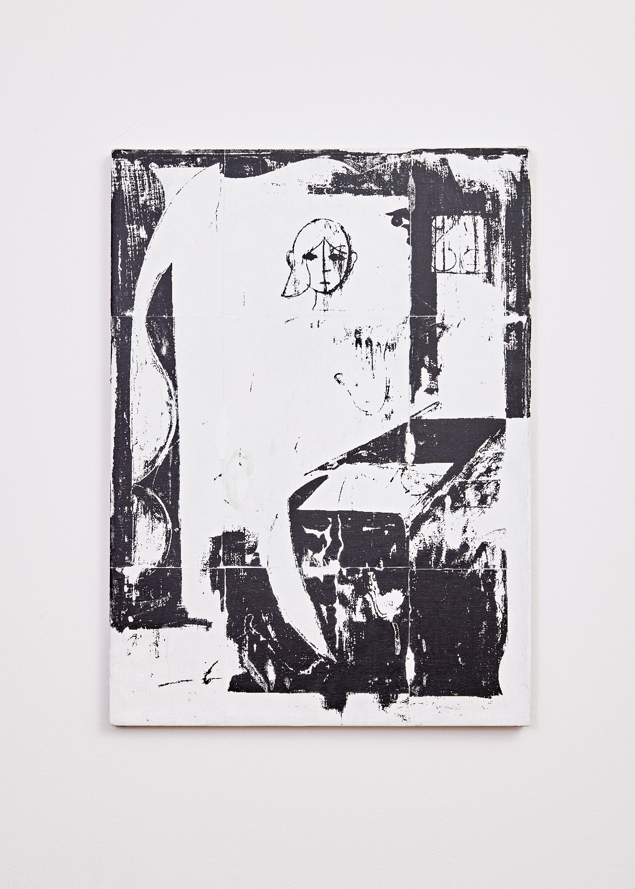 Untitled, 2022 Toner, paper, and acrylic resin on primed linen, 23"x16"