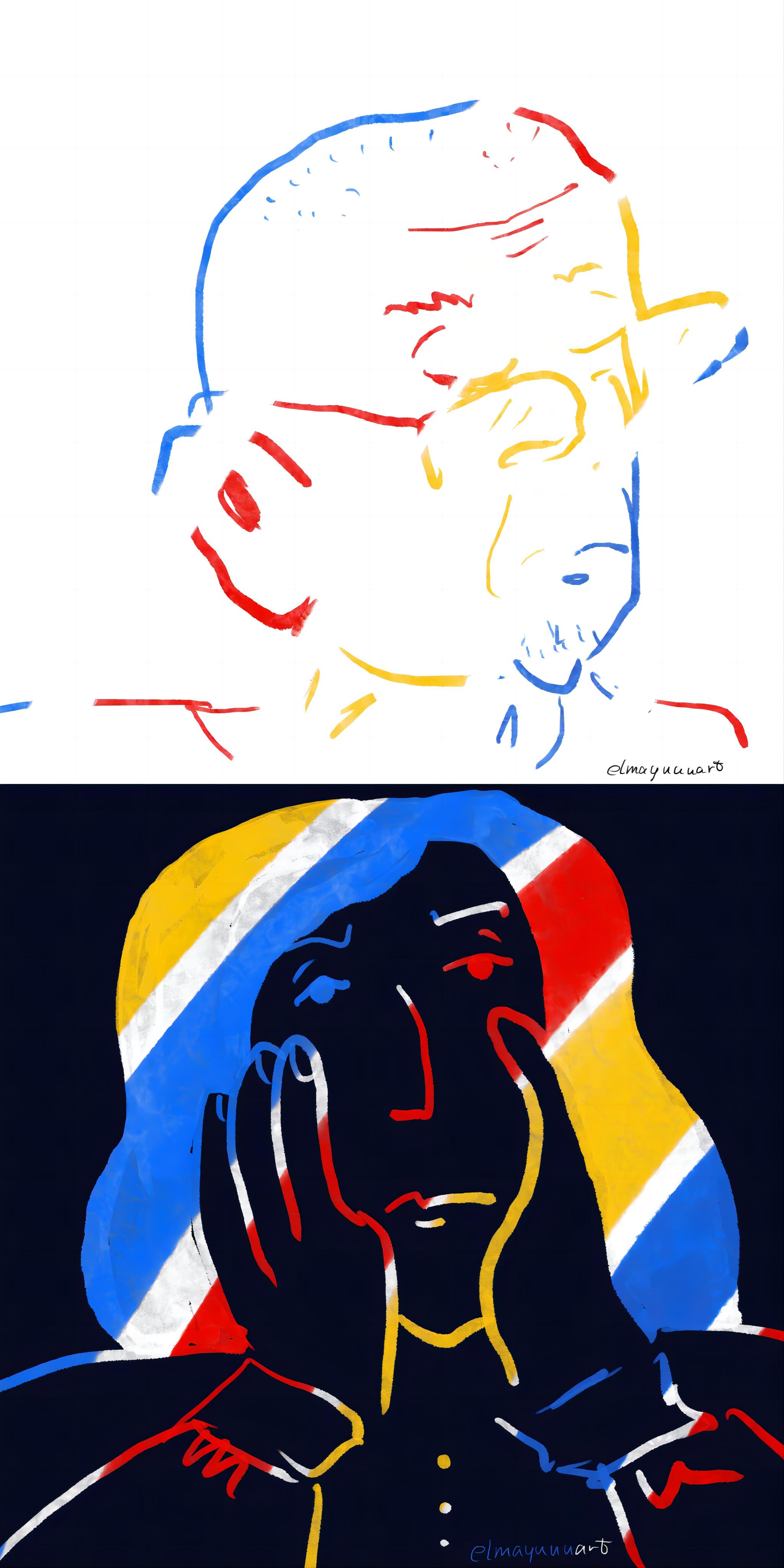 Portrait-Old man and sorrowful woman.