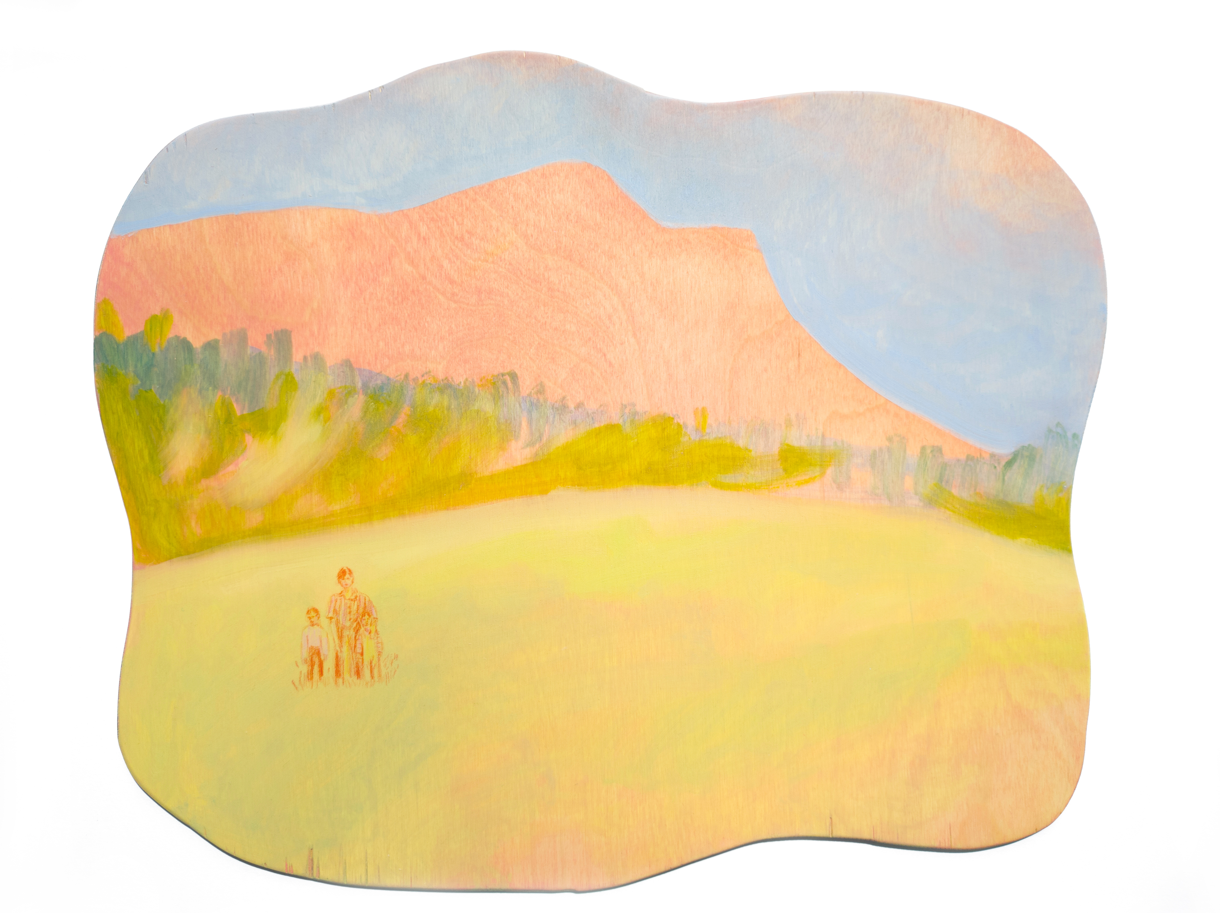 „Mama, Kasia, Radek", H35cm x W42cm, oil paint and colour pencils on wood panel, 2023