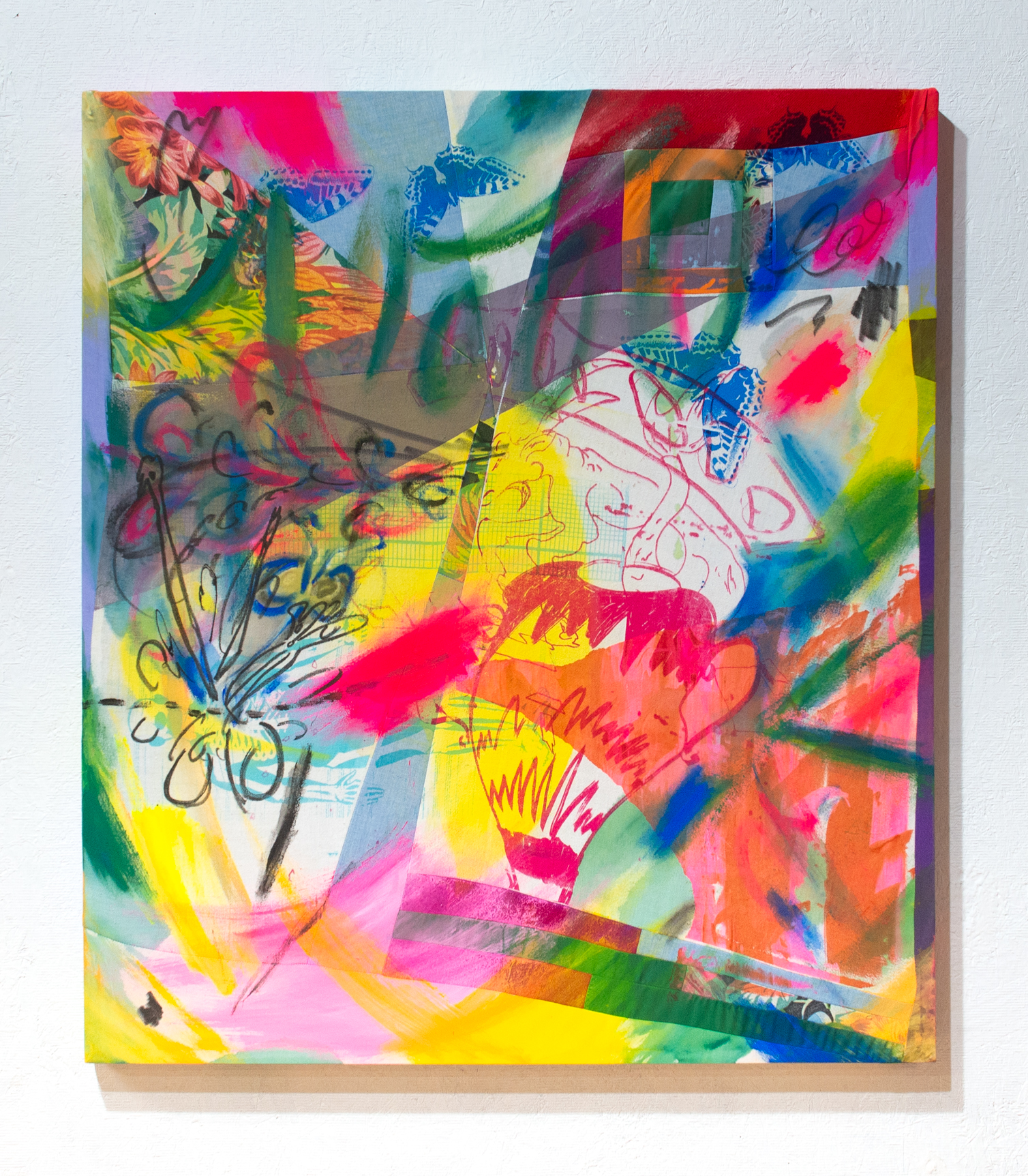 The Urn. 2025. Screen print, market, and acrylic on patchworked fabrics. 28" by 32".