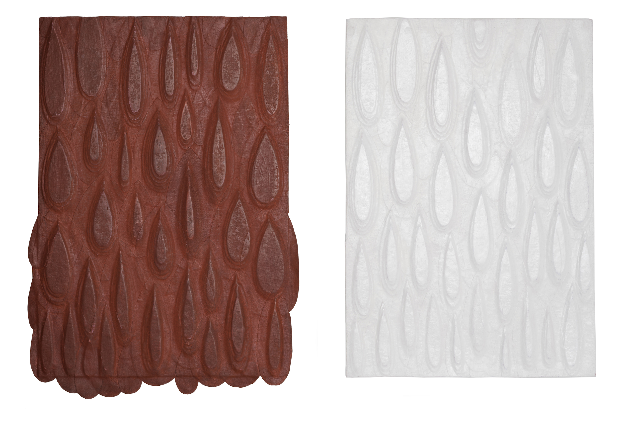  Blood and Tears, 2022 . Oil and wax on layered canvas and cloth . 42 x 30 cm (each). Private Collection, São Paulo, Brasil