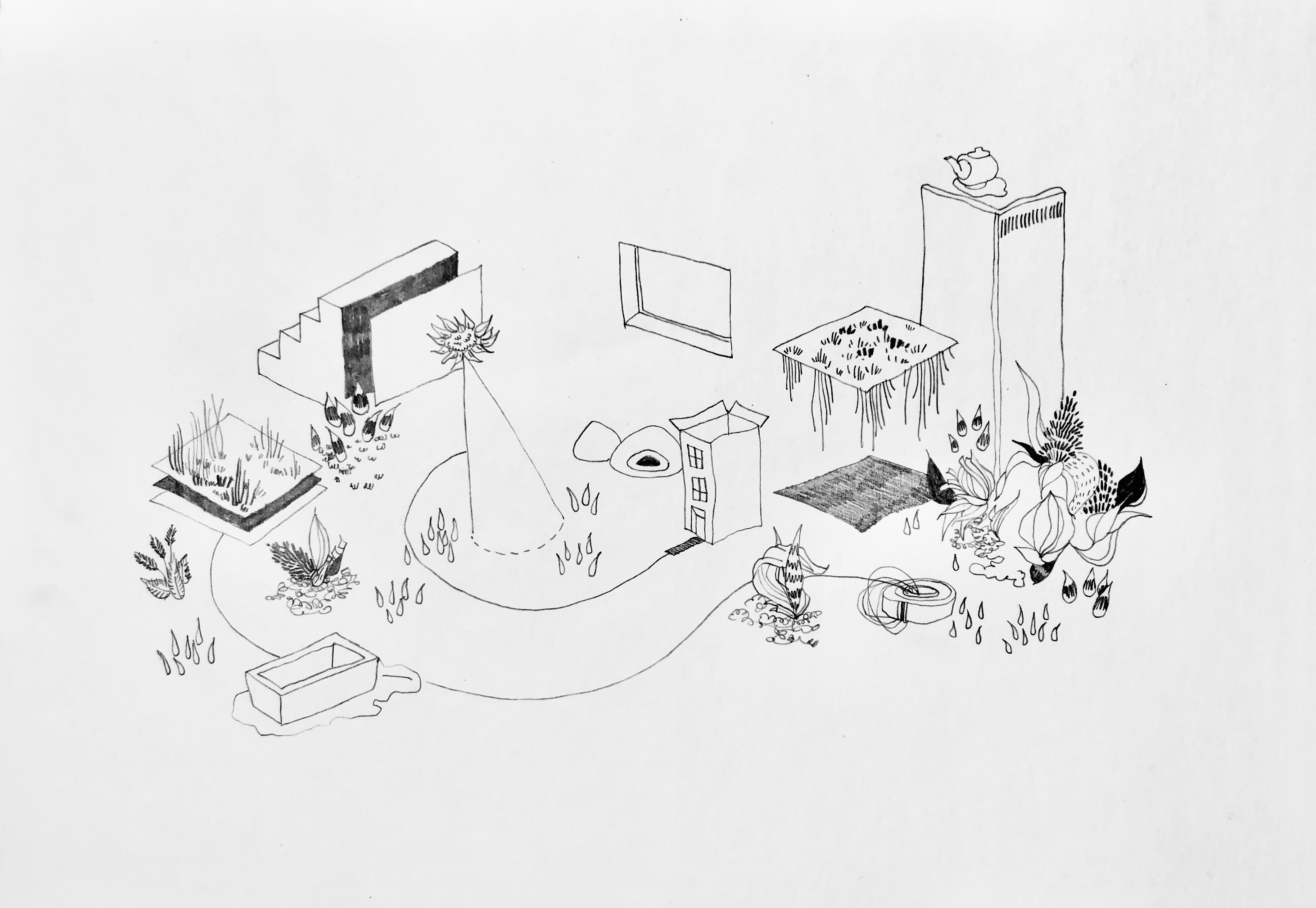 쳐다보기 시작했다, 종이에 흑연, 42*29.7cm, 2019