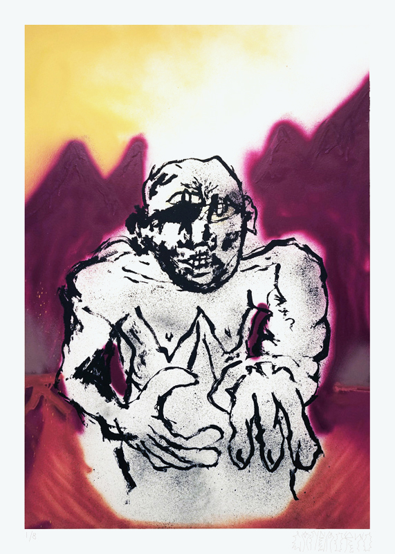 Lo Stroleghinoscreen print on paper hand-painted with spray paint, printed by StudioCromie, edition of 8, 100x70cm, 2016 · info