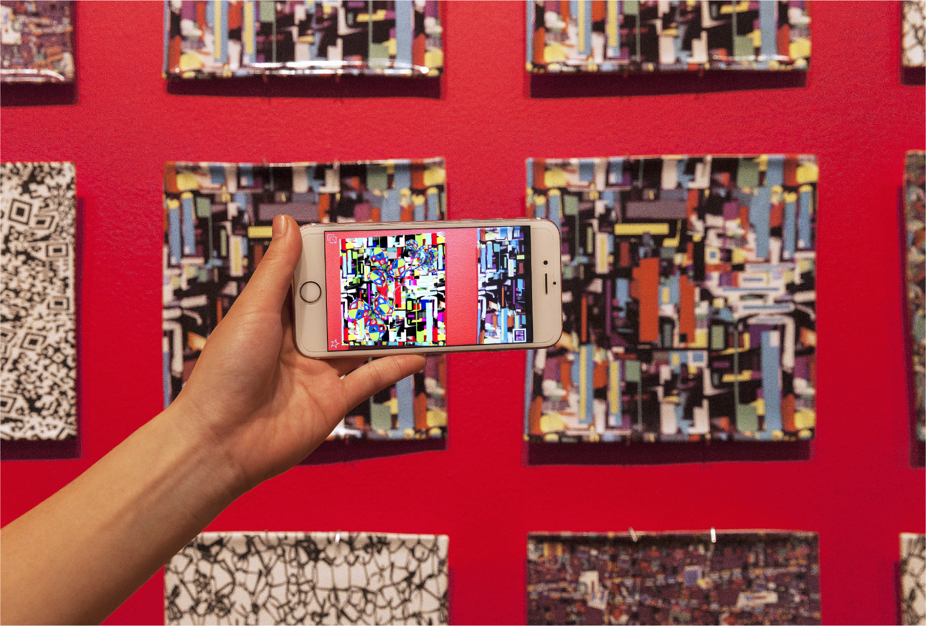 Inside The Flower Matrix, 2017, James Thompson Art Gallery, ‘TheCurrent’, Flower-Matrix wallpaper and paper-porcelain dishes with activated Looking Glass augmented-reality application