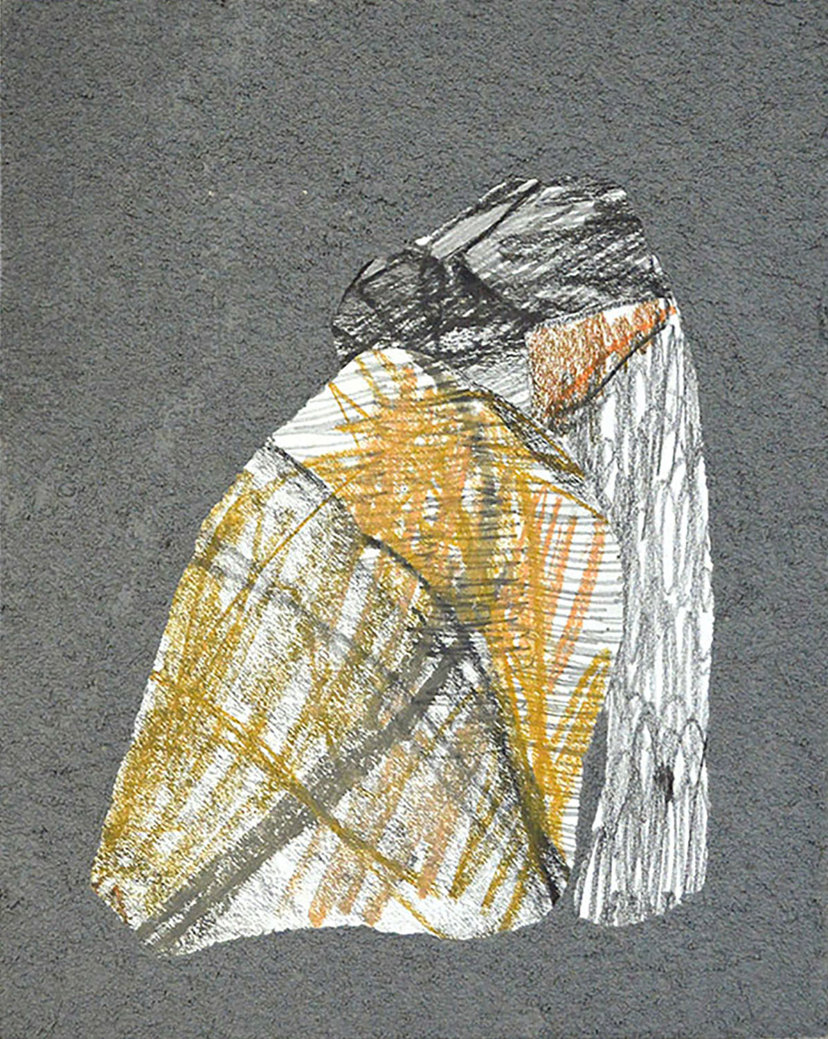 A Collection of Rocks, Collaged drawing (pastel, graphite, and crayon), sand, and acrylic paint on board, 8"x10"x1", 2018
