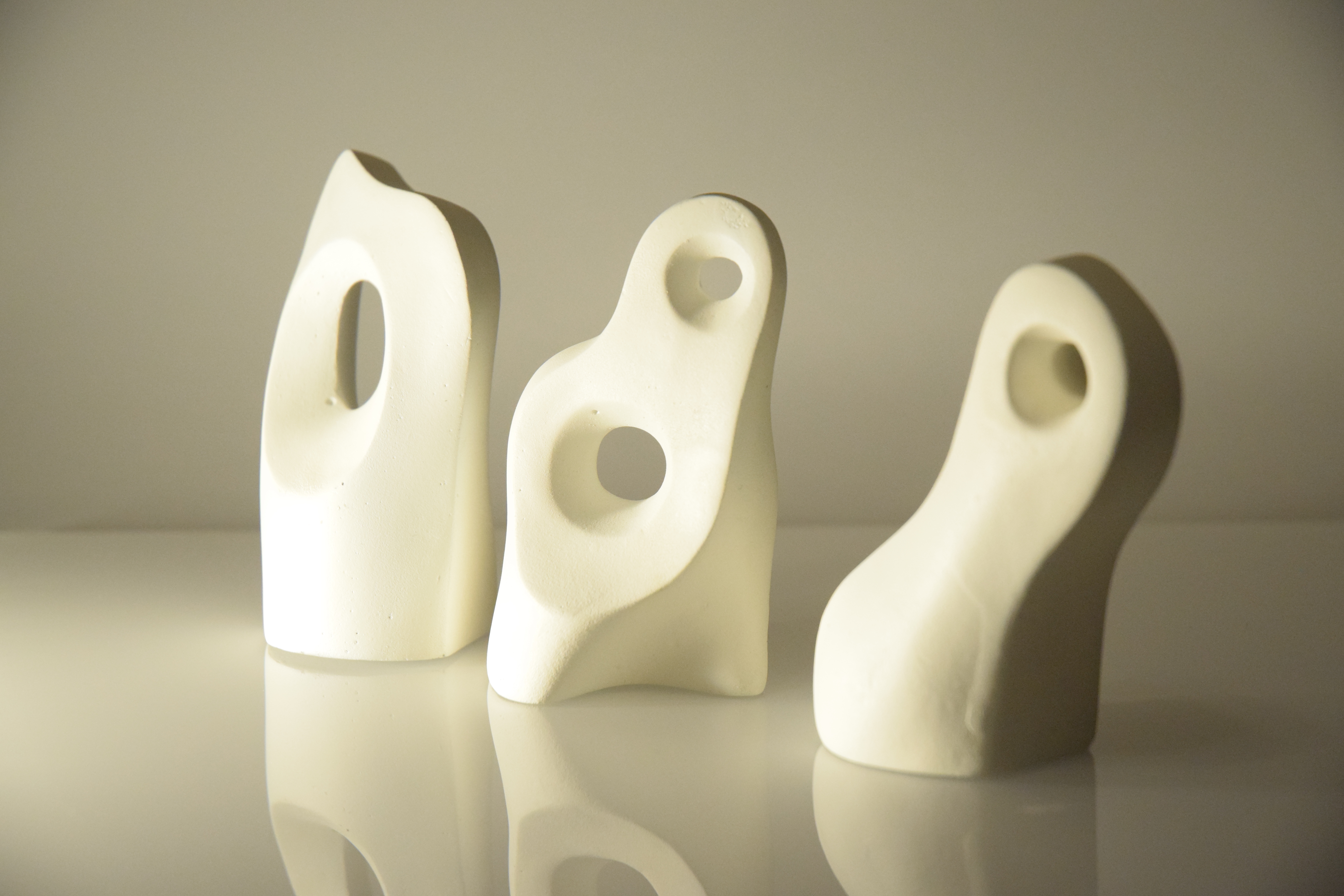 Plaster sculptures inspired by Barbara Hepworth design