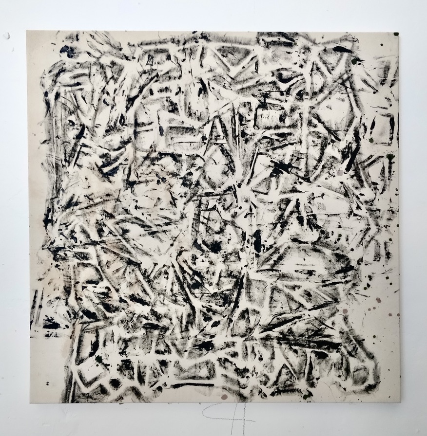 relocated (2022) , acrylic on unprimed canvas, 90 x 90cm 