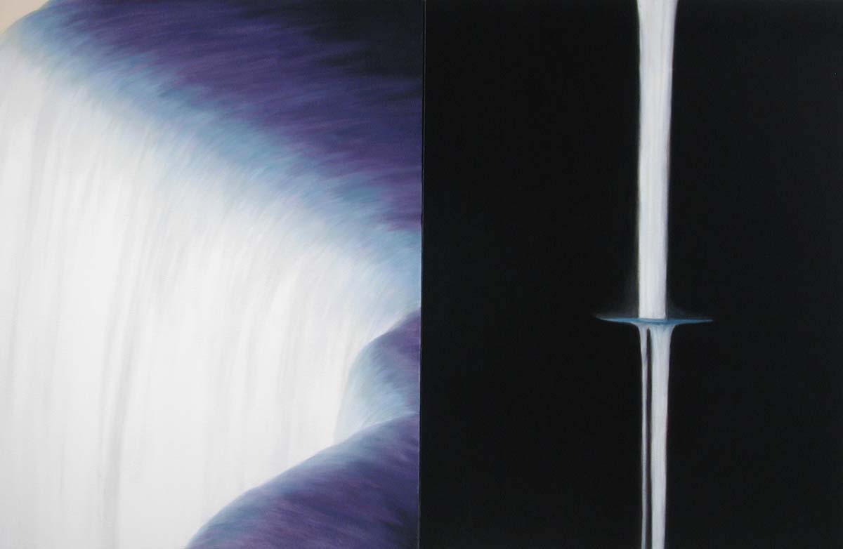 Elements Water (Falls), 2001, Alkyd, Oil on canvas over panel, 46 x 70 in. (diptych)