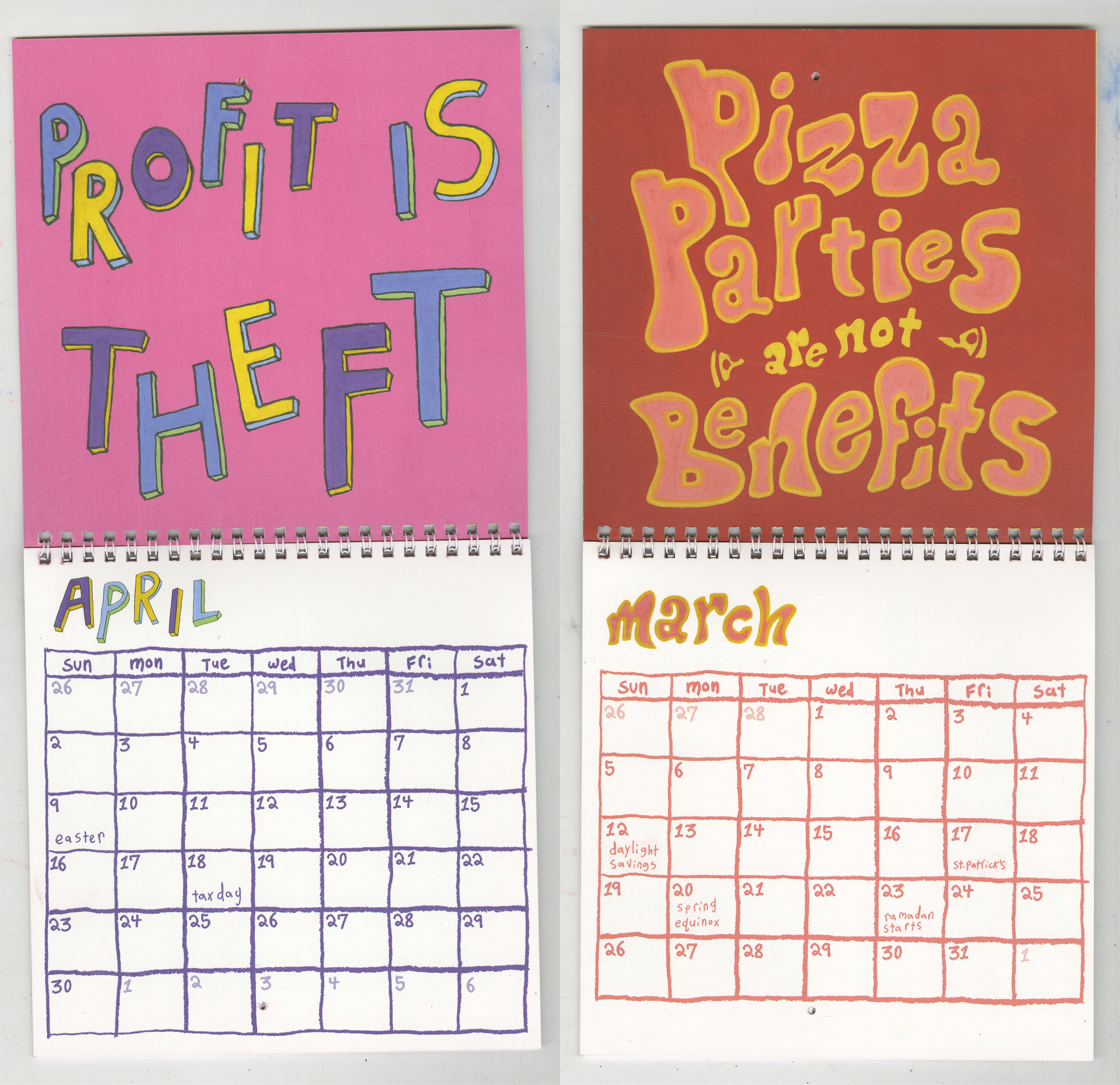 Just Call Out 2023 March & Aprildigital prints binded on cardstock 16x8 2022