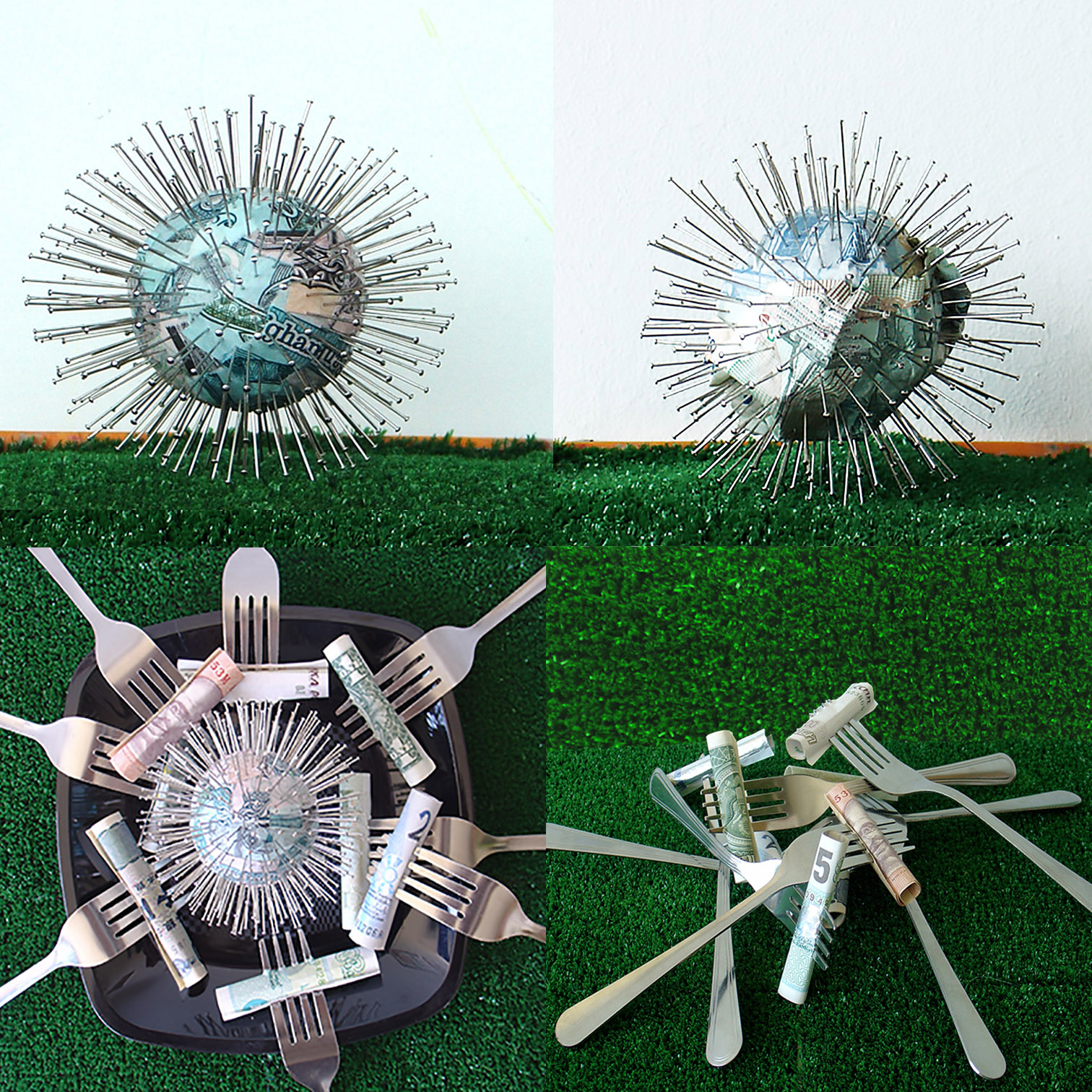 4 versions d’Haïku, 2013. 18 x 26 x 26 cm dans la série des haïku monétaires