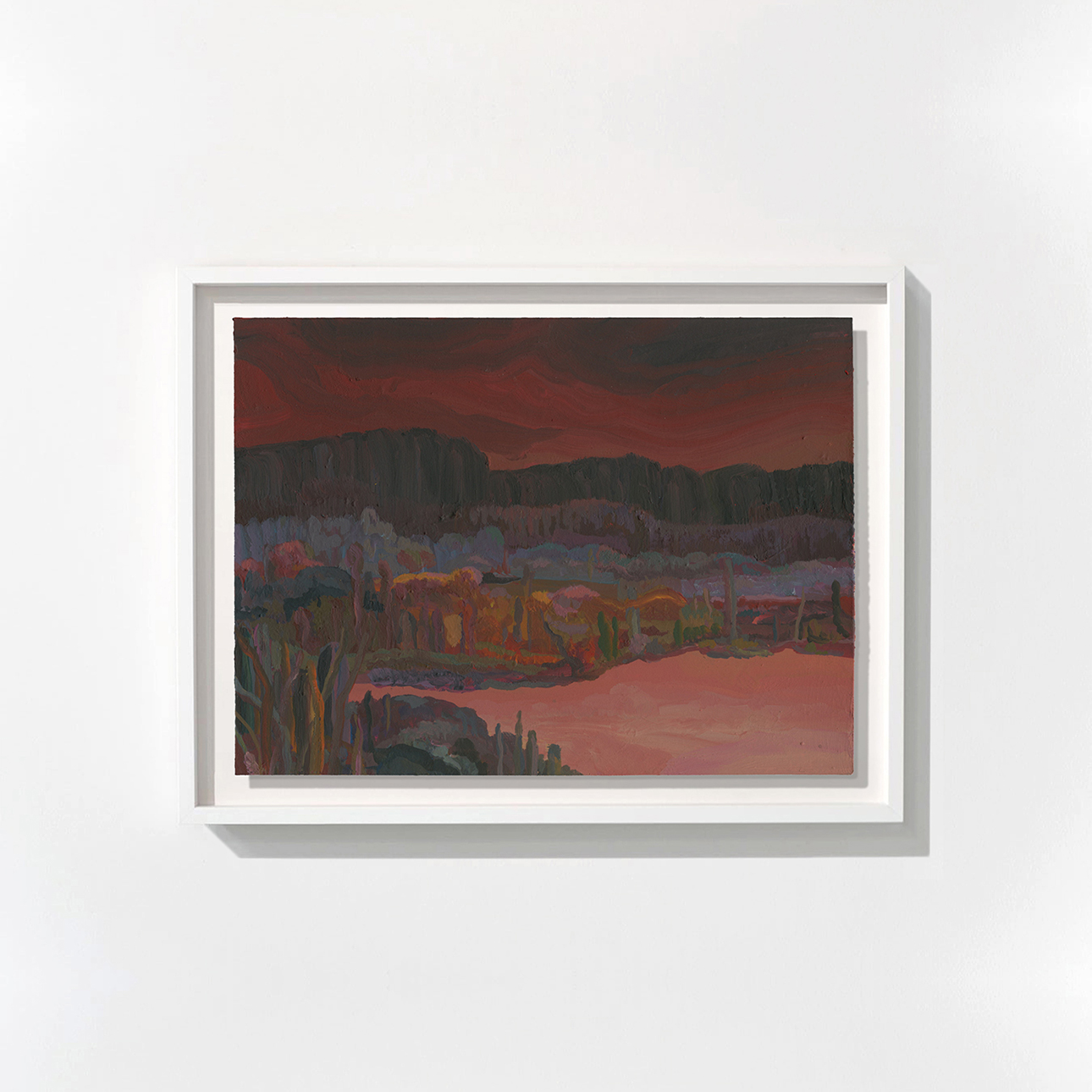 Chloe Poizat F&T Paysage rouge nocturne, 2023 Acrylique sur papier 15 x 20,5 cm Courtesy de l'artiste et de Modulab
