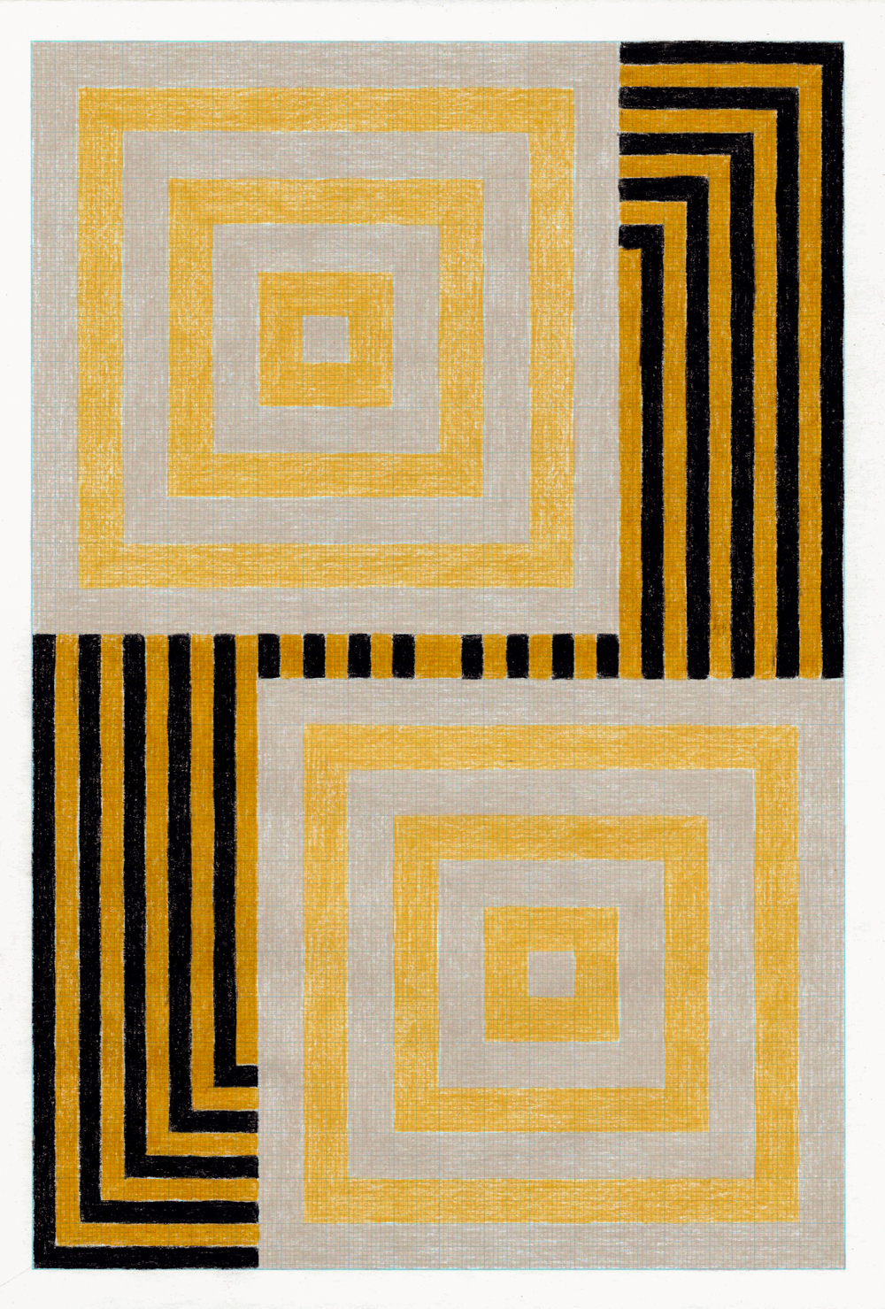Untitled (1mm squares), 2024, Coloured pencil on graph paper, 29 x 20 cm