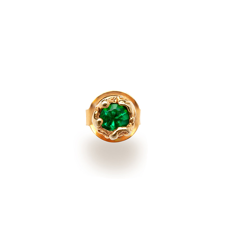 Fairtrade 18ct gold melted around a fairtrade Zambian emerald, 0.19cts
