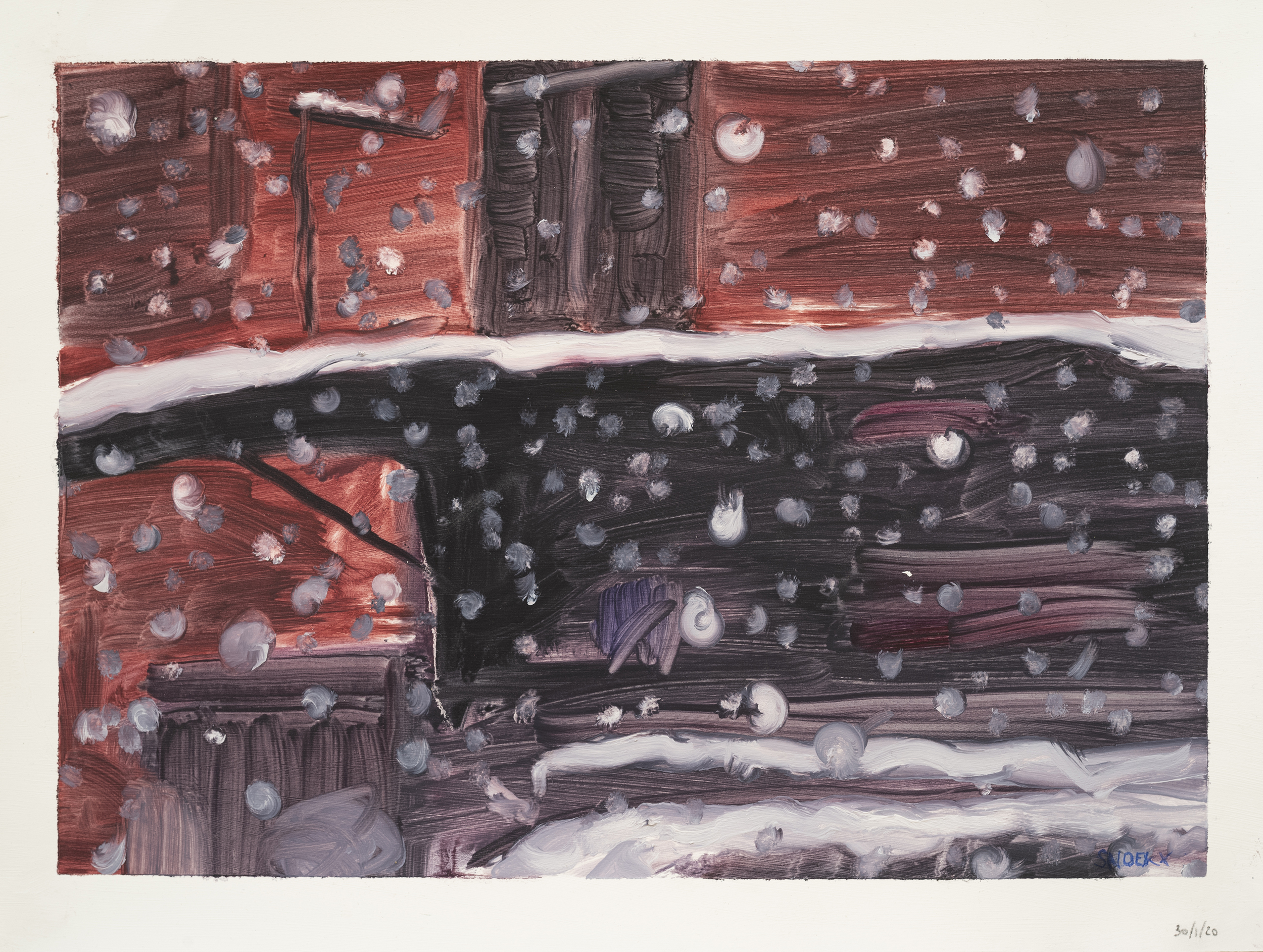 "Snow and facade, after Saul Leiter" - Oil On Paper - 23cm x 33cm