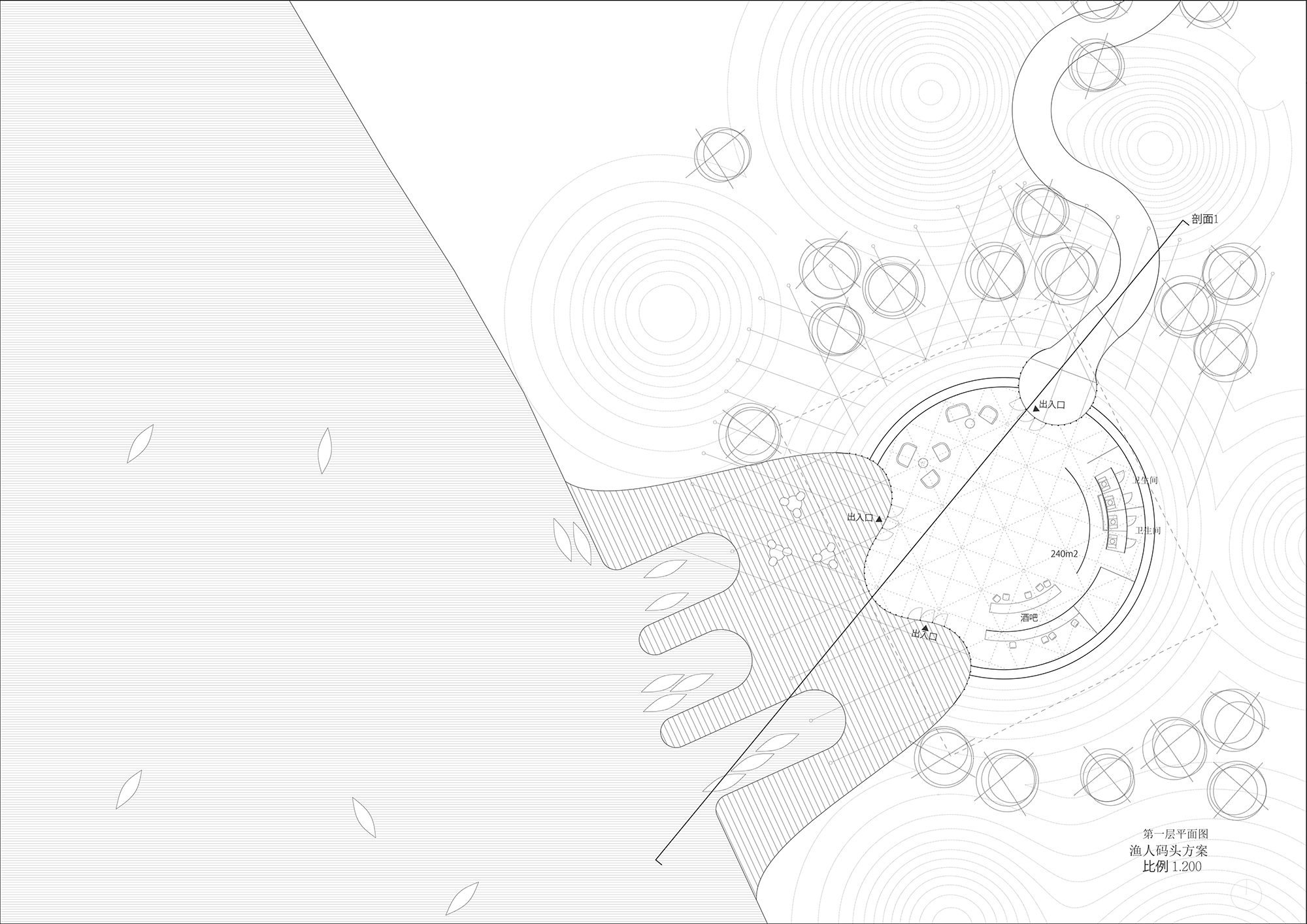 The pavilion must accommodate a space for renting and warehousing small boats and a small caf&eacute;. 