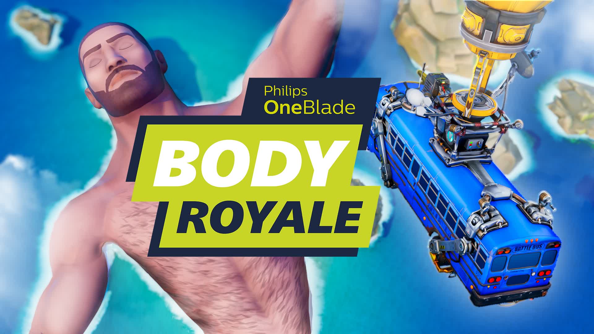 Philips / Body Royale - pushing a grooming device for men with a Fortnite map of a man