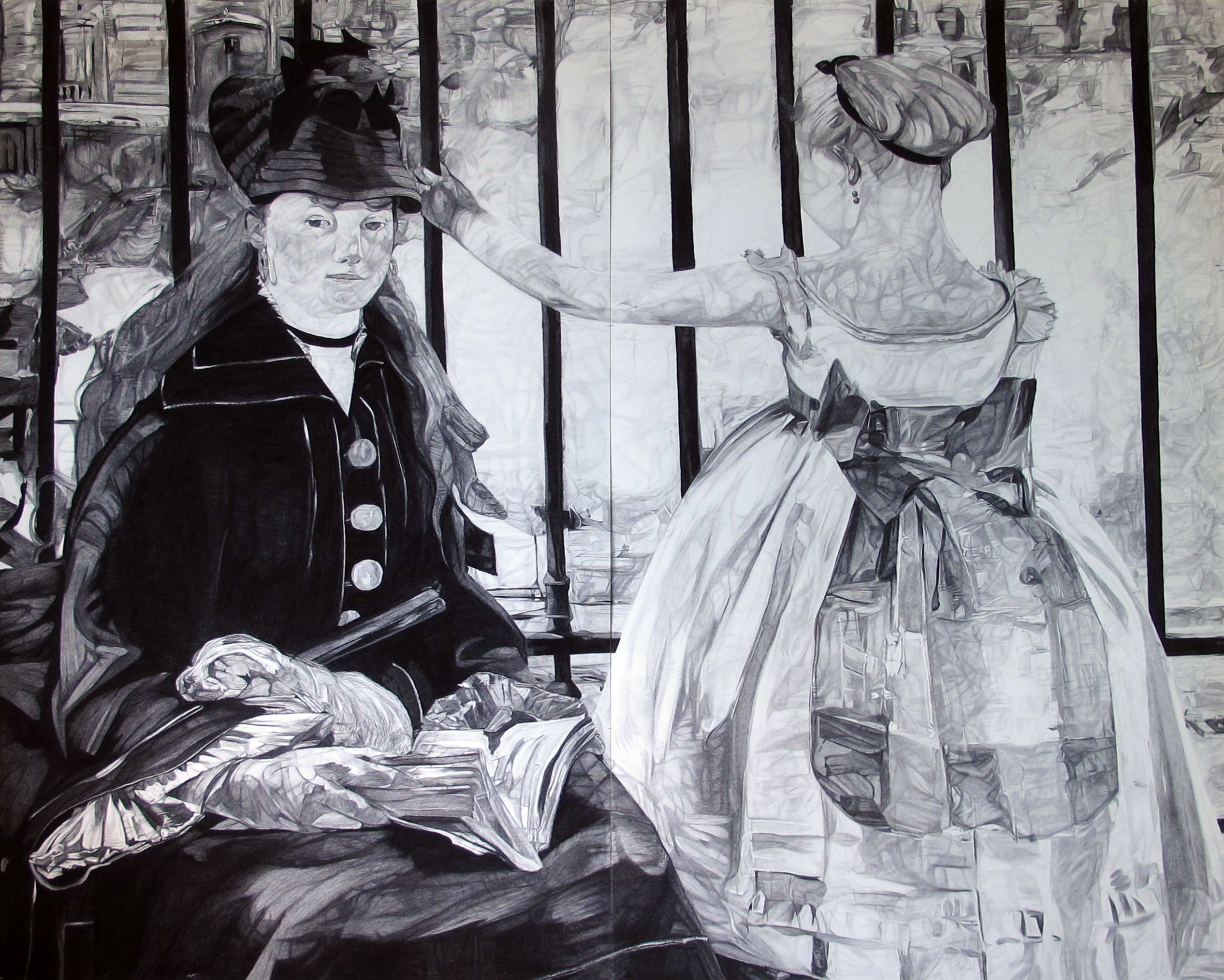 "Manet's Girls" (After Manet), 2022. Charcoal on paper, 200 x 250 cm