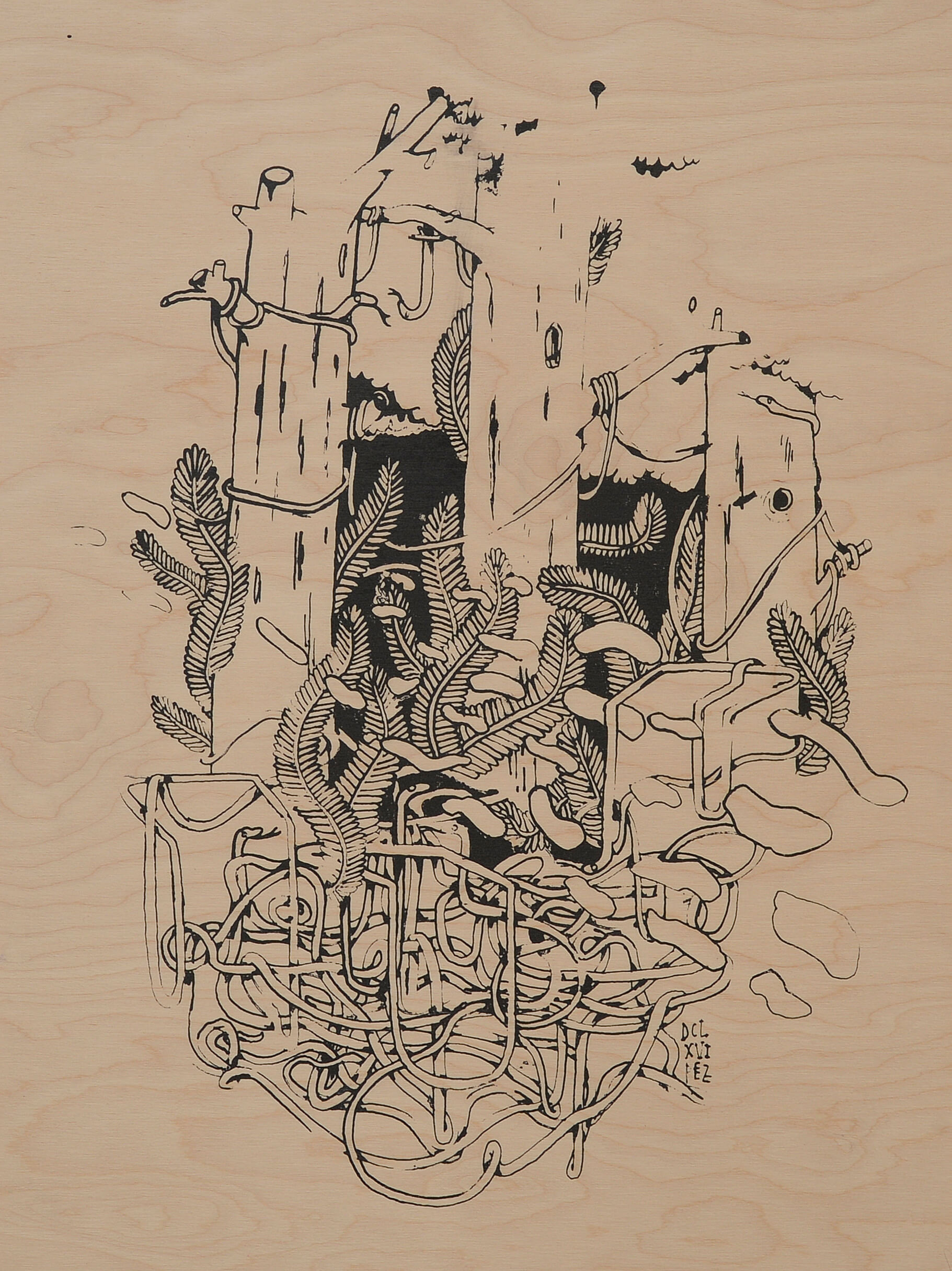 Neža Jurman, Pretakanje, sitotisk na les, 40 x 30 cm, 2015