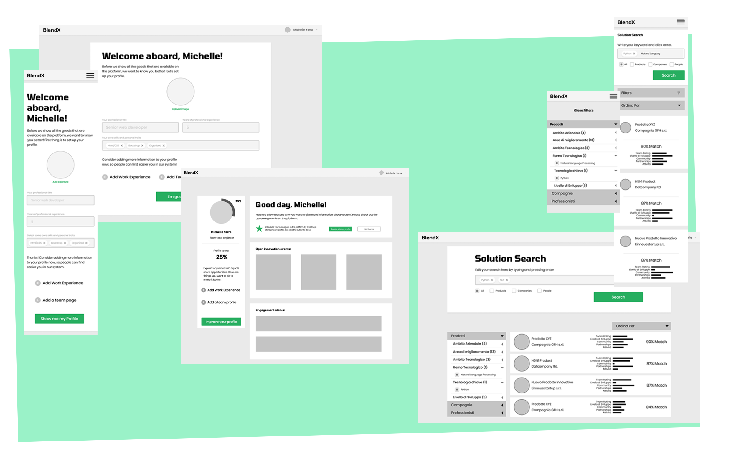 Selected wireframes