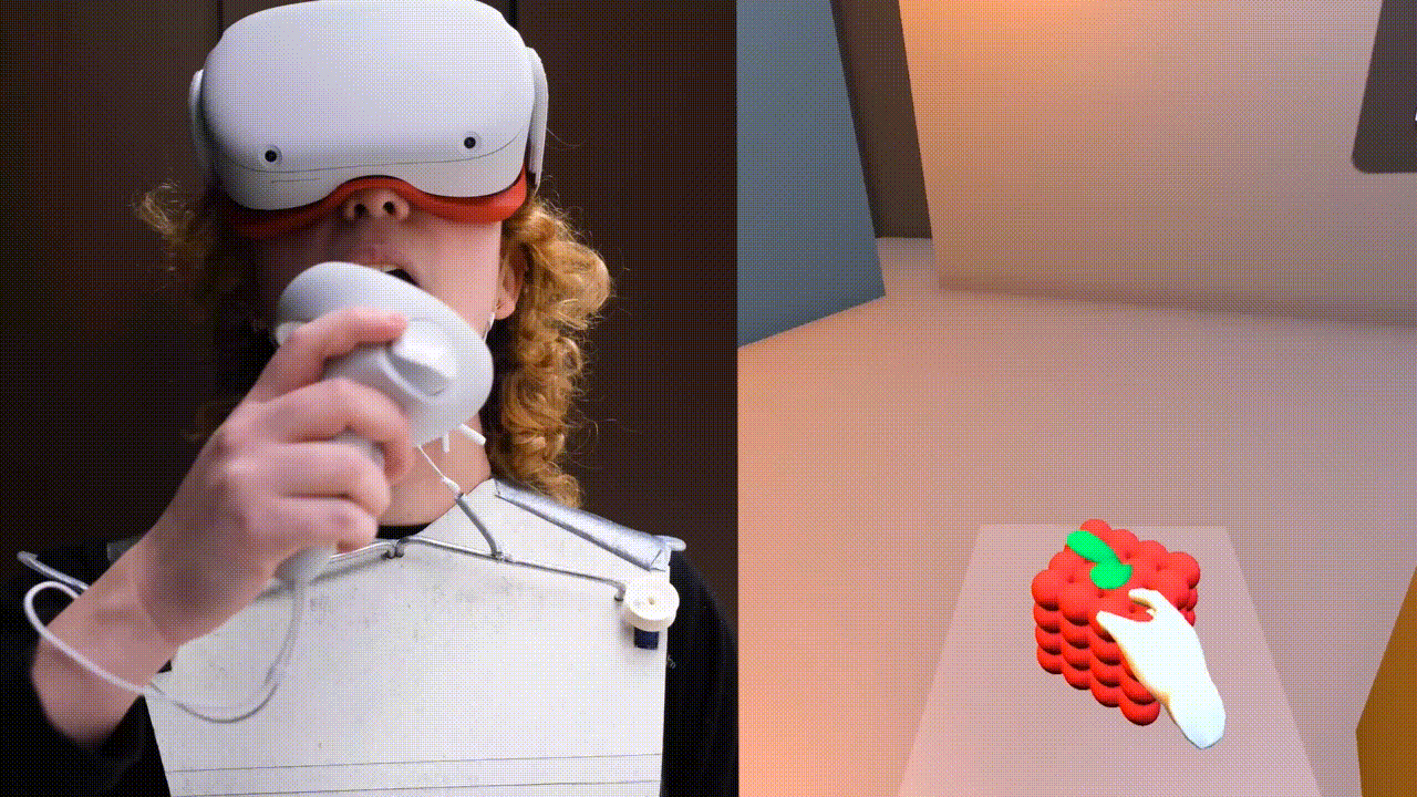eating in the real world, grabbing in the virtual world