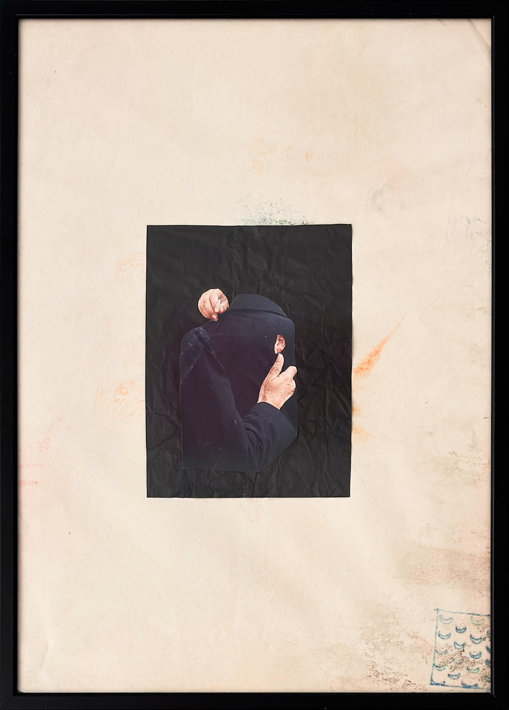 luas [moons], 2018/2024magazine and paper cut-outs, accidental decal, black metal frame w/ anti-reflective glass30,7x22 cm